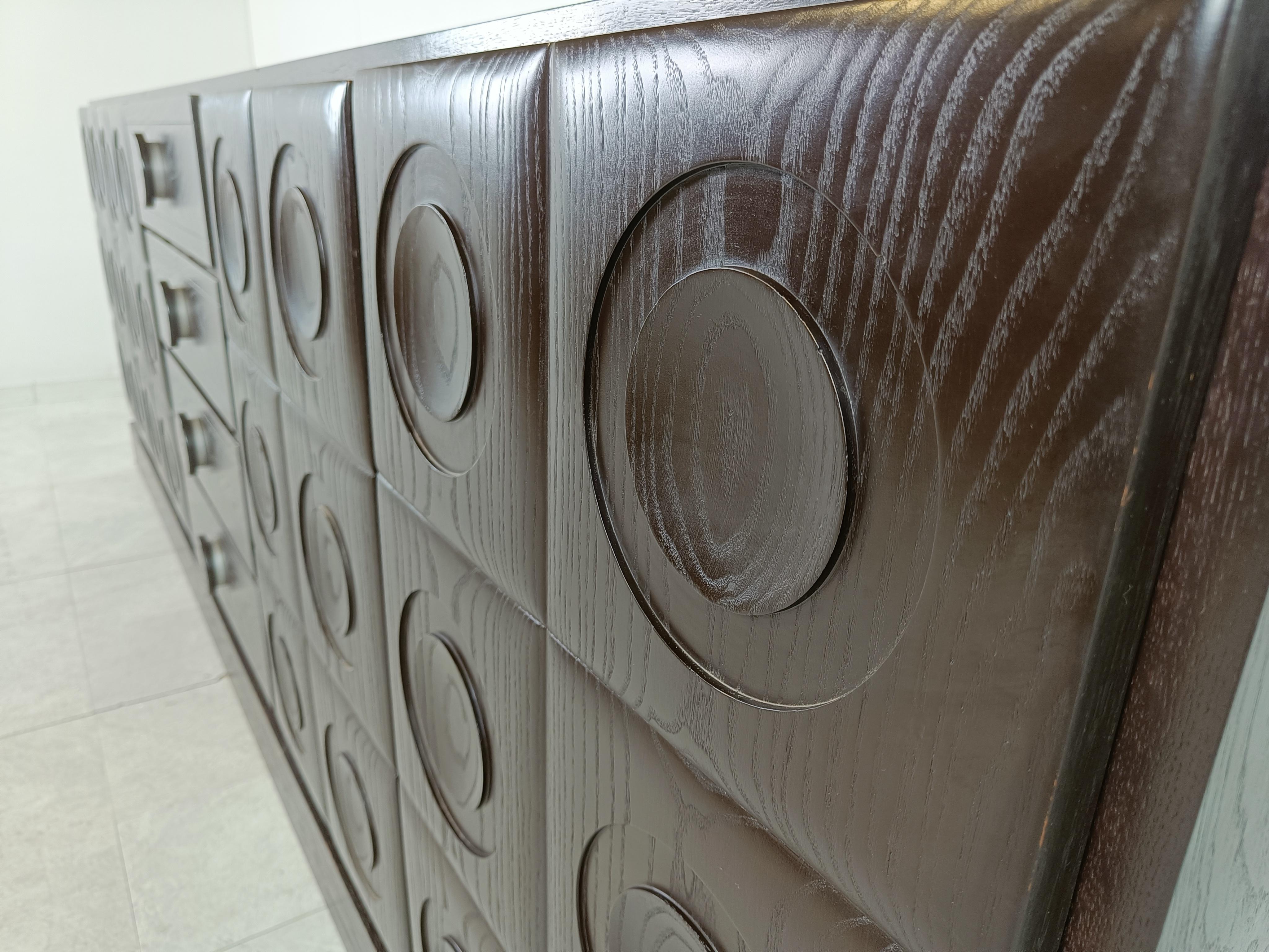Graphical brutalist credenza, 1970s For Sale 4