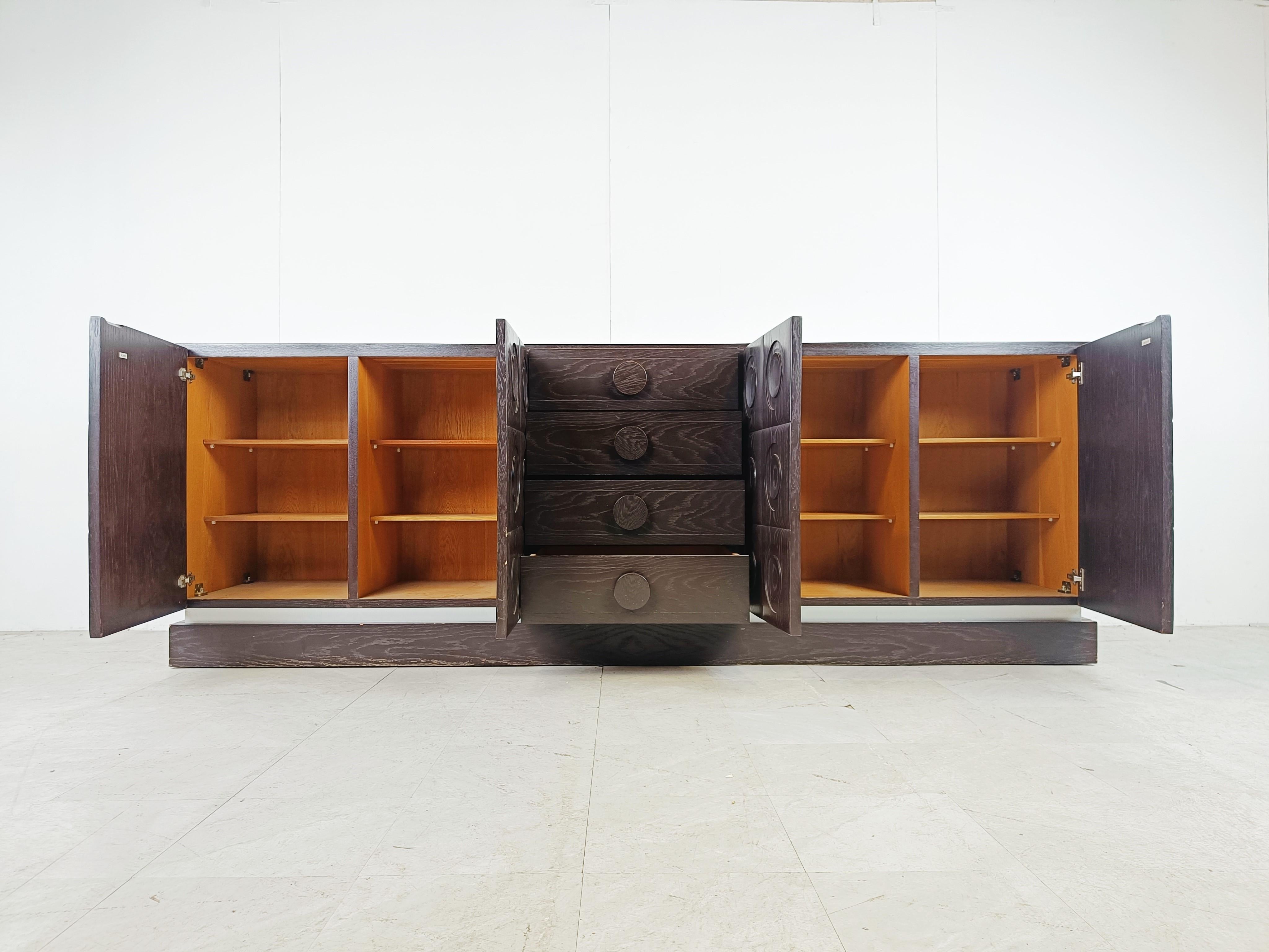 Brutalist Graphical brutalist credenza, 1970s For Sale