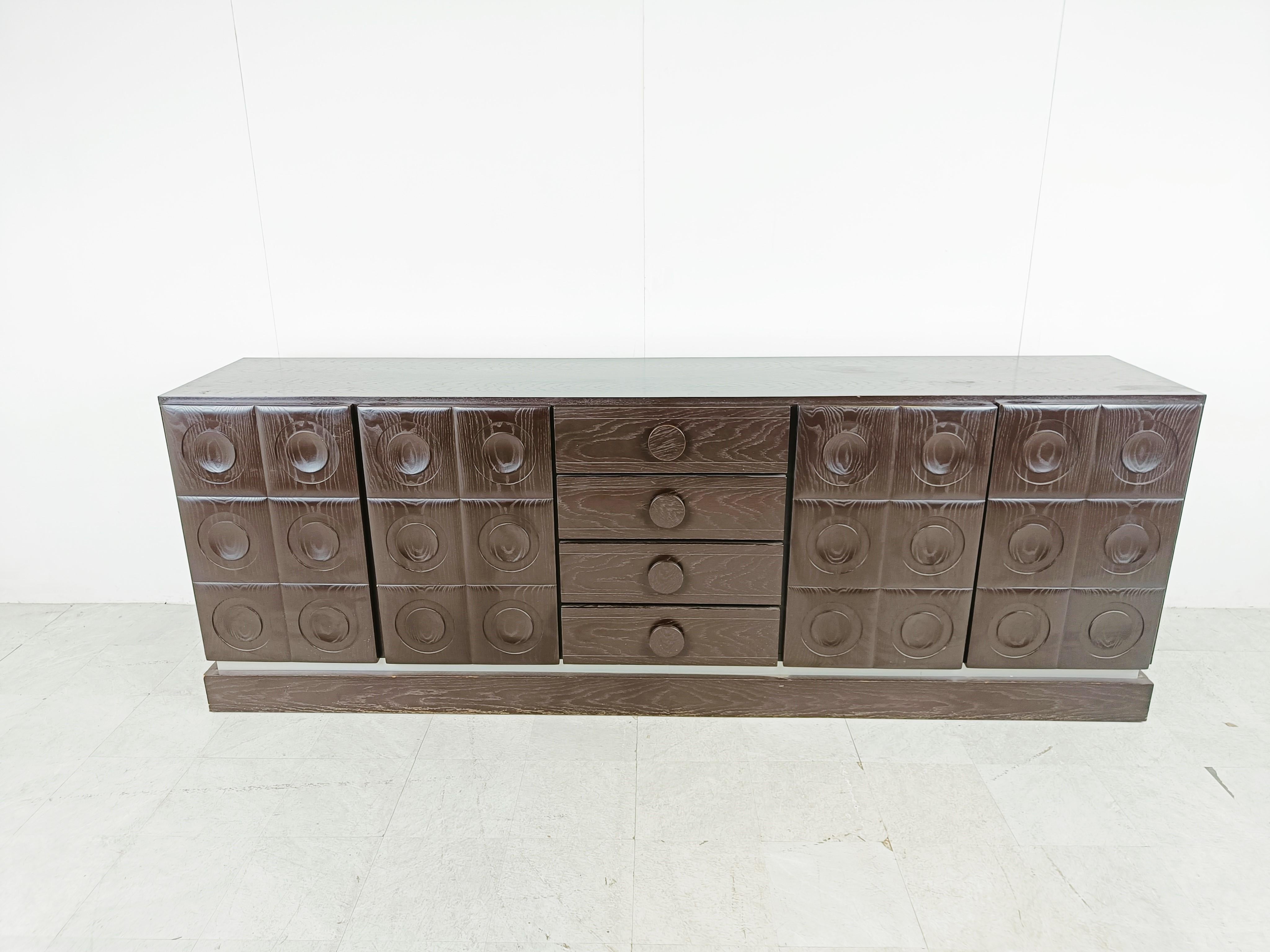 Belgian Graphical brutalist credenza, 1970s For Sale