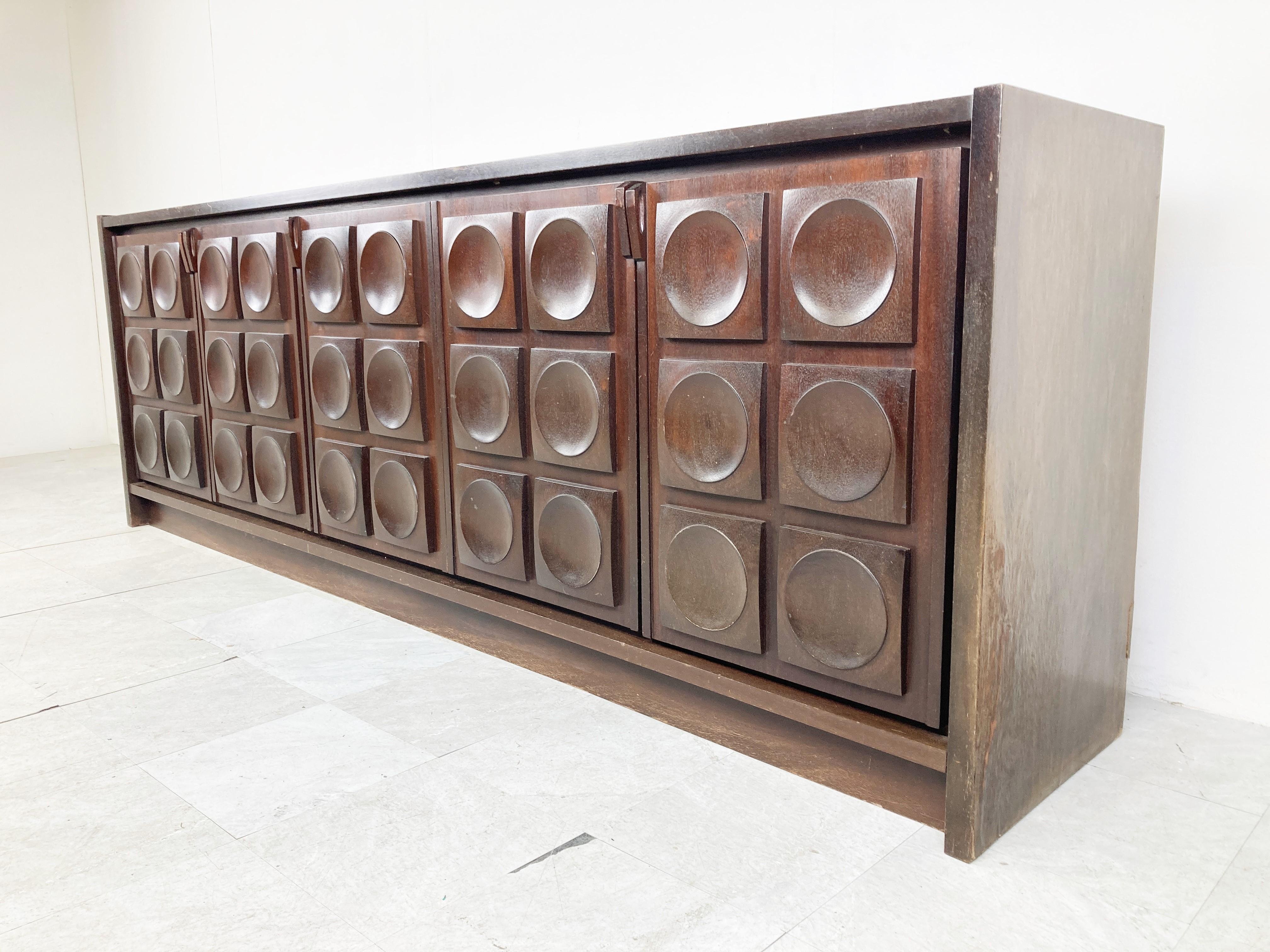 Wood Graphical Brutalist Credenza, 1970s