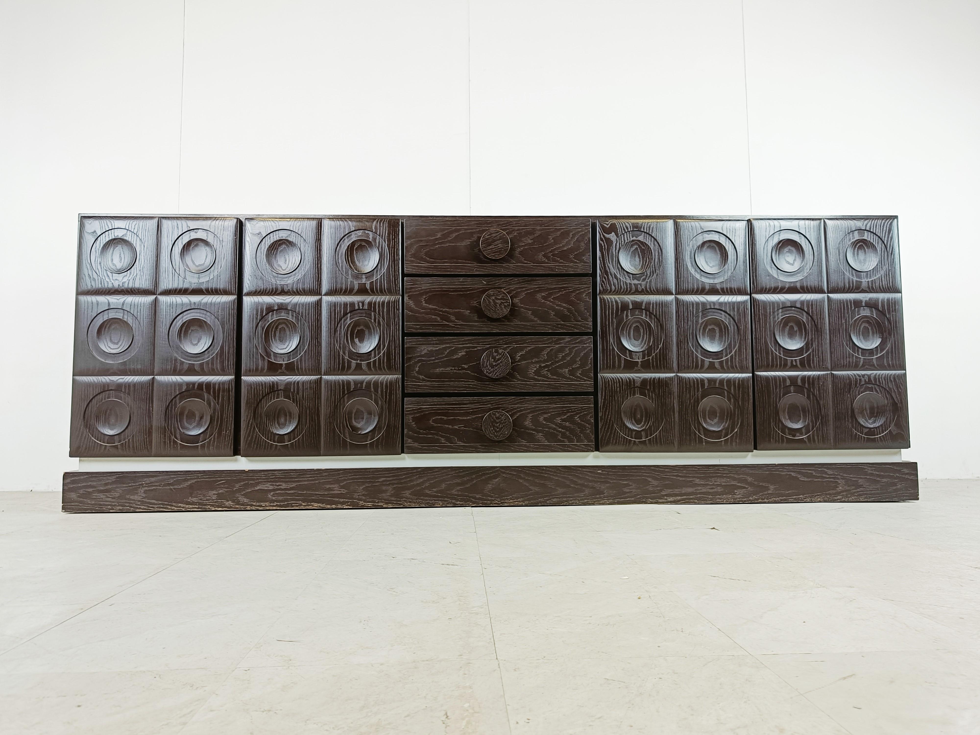 Late 20th Century Graphical brutalist credenza, 1970s For Sale