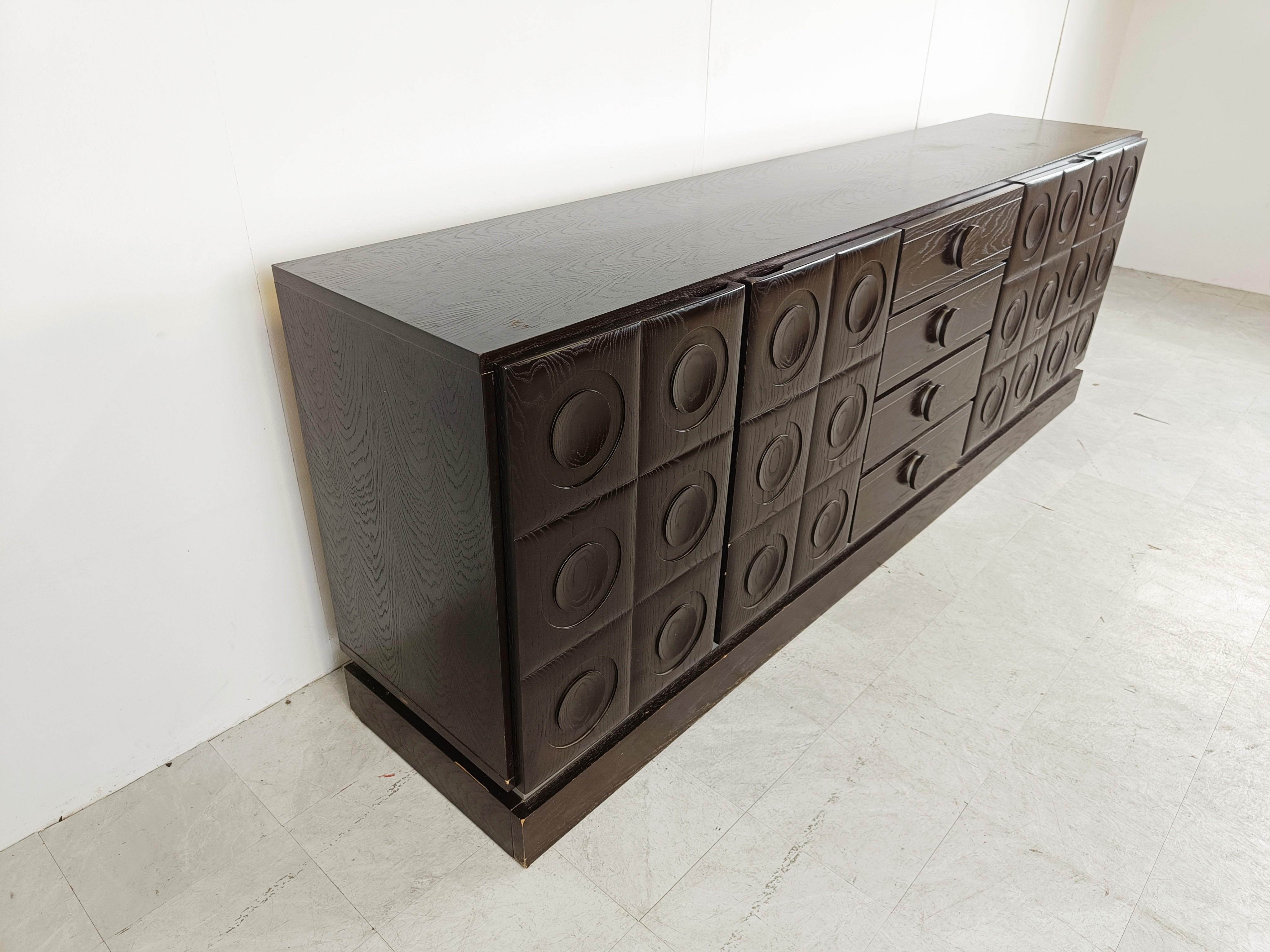 Graphical brutalist credenza, 1970s For Sale 2