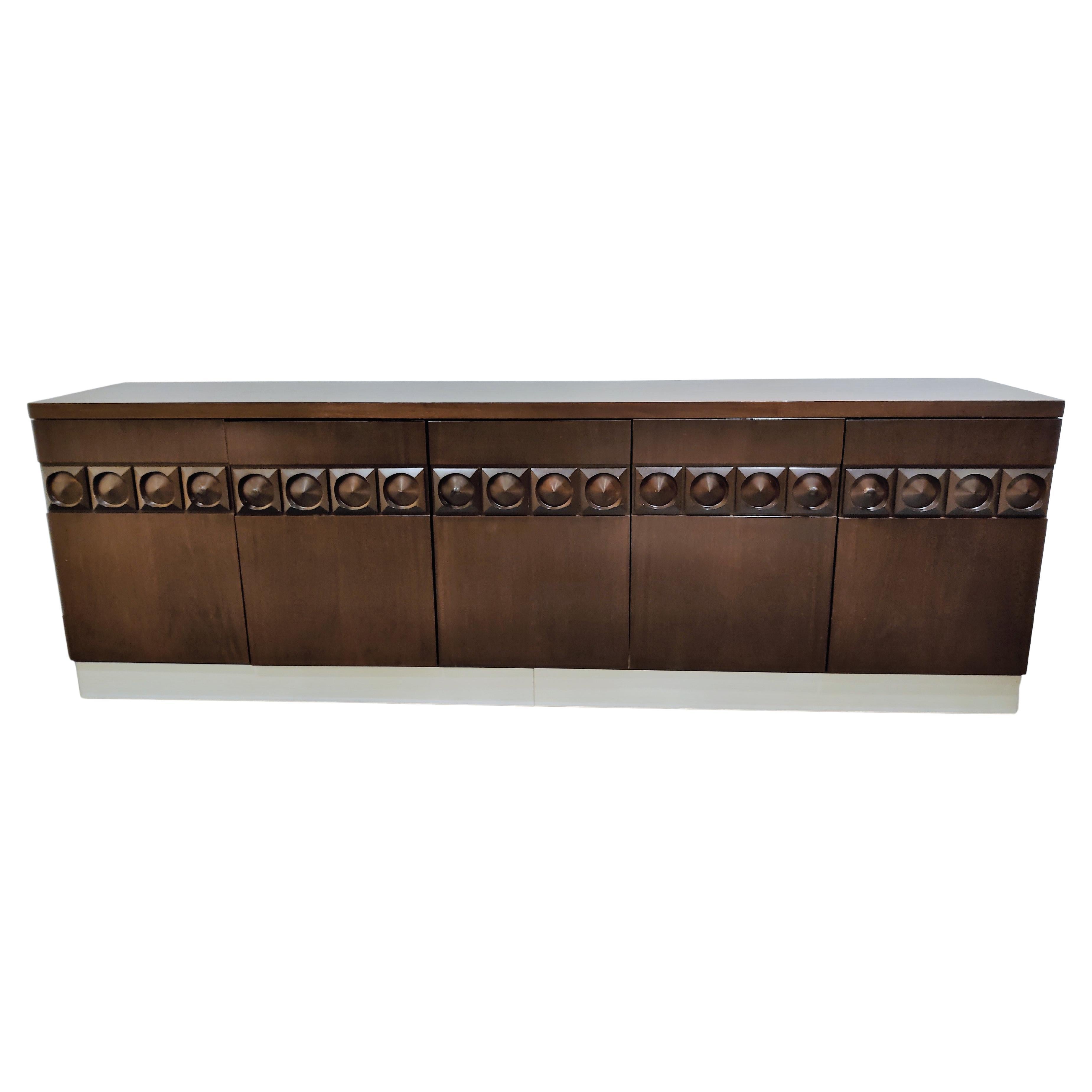 Graphical Brutalist Credenza, 1970s For Sale