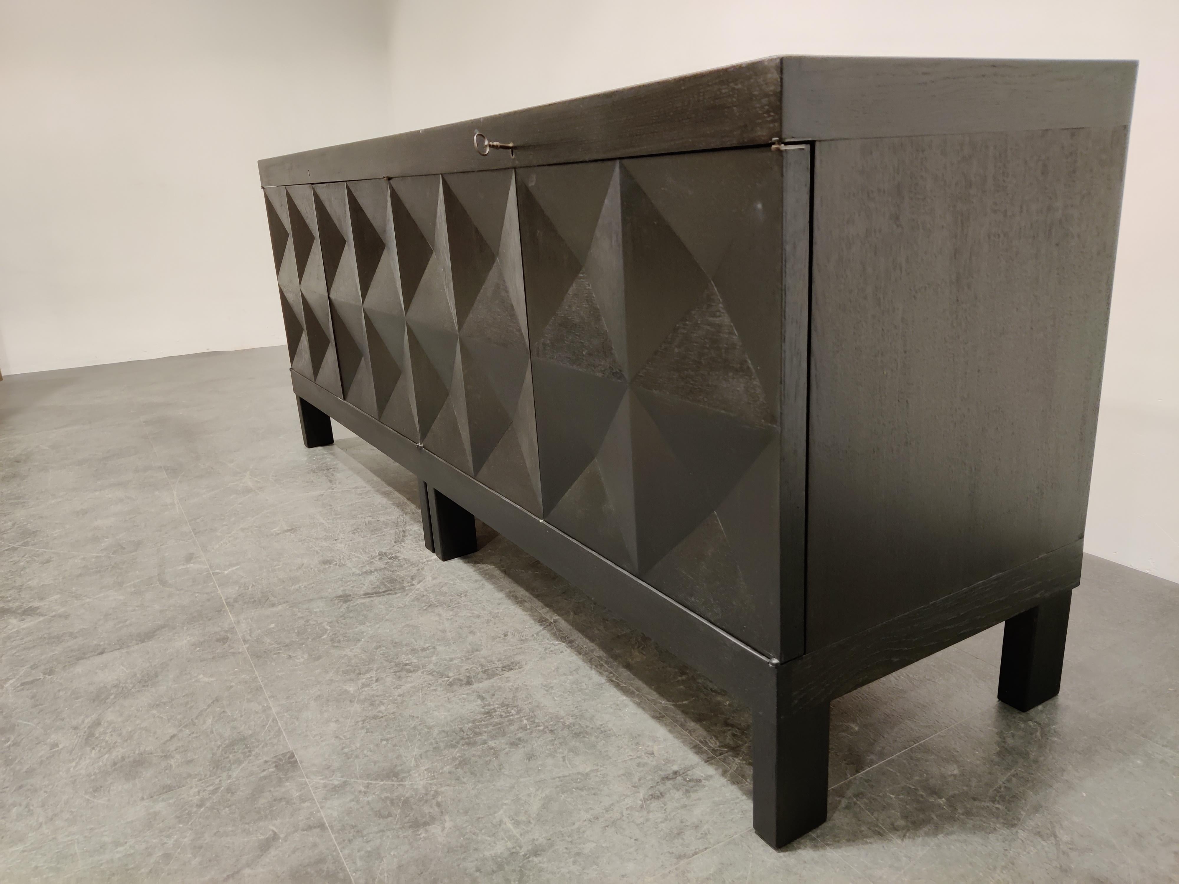 Stained Graphical Brutalist Credenza by Decoene, 1970s