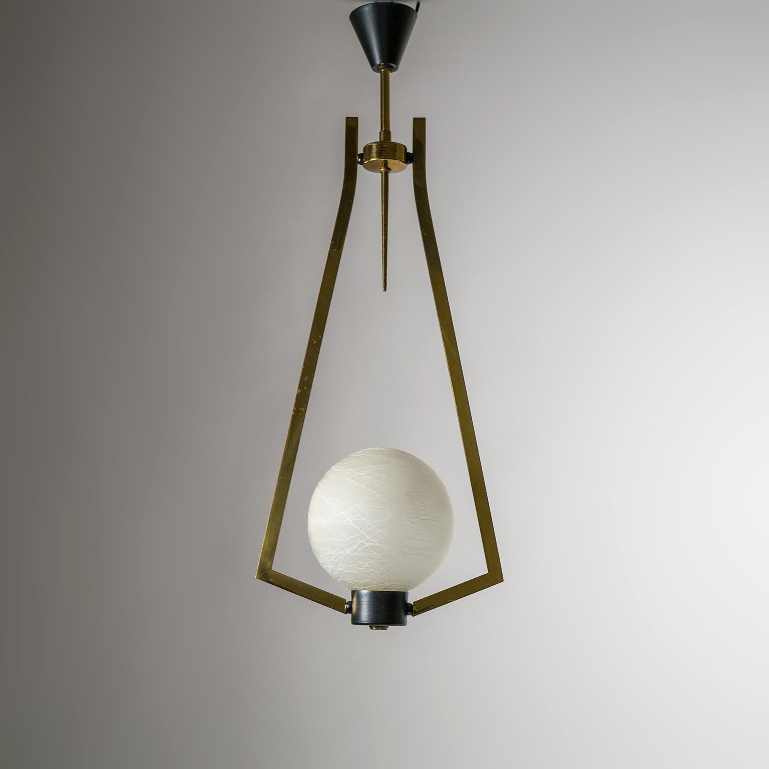 Graphical French Brass and Glass Pendant, circa 1960 6