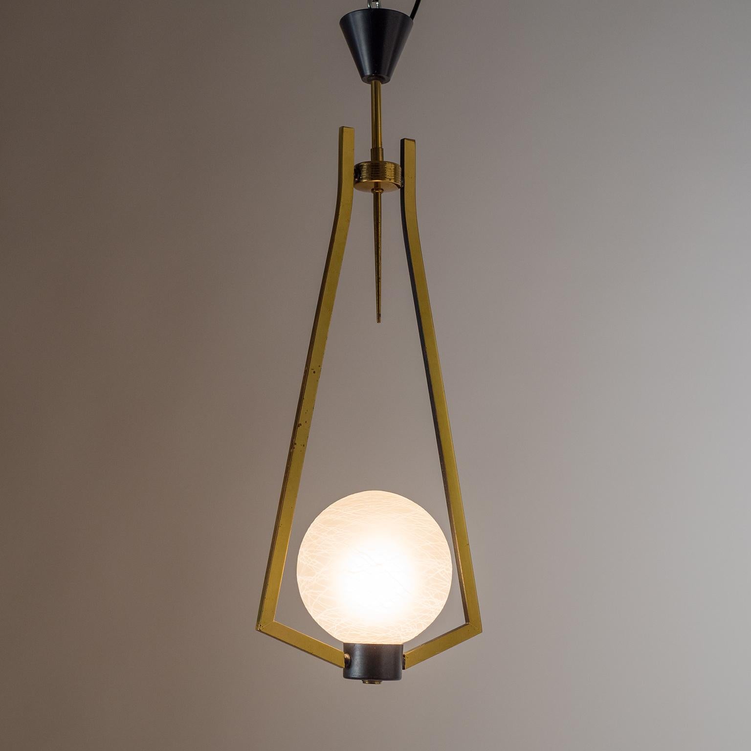 Mid-Century Modern Graphical French Brass and Glass Pendant, circa 1960
