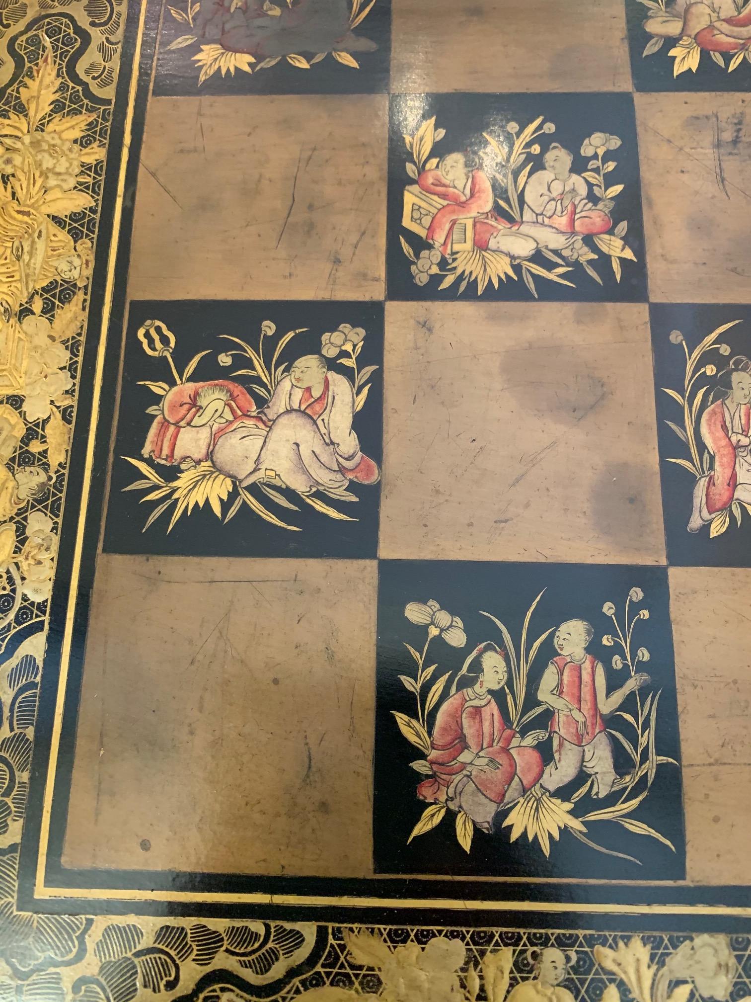 Graphically Beautiful Chinese Hand Painted Lacquered Game Board 8