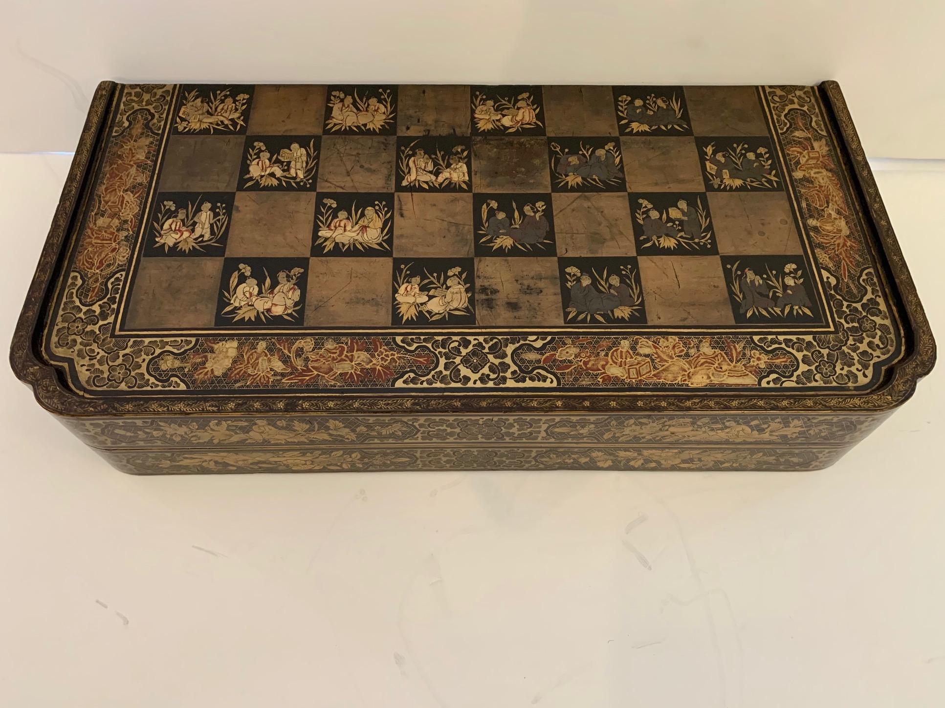 Wood Graphically Beautiful Chinese Hand Painted Lacquered Game Board
