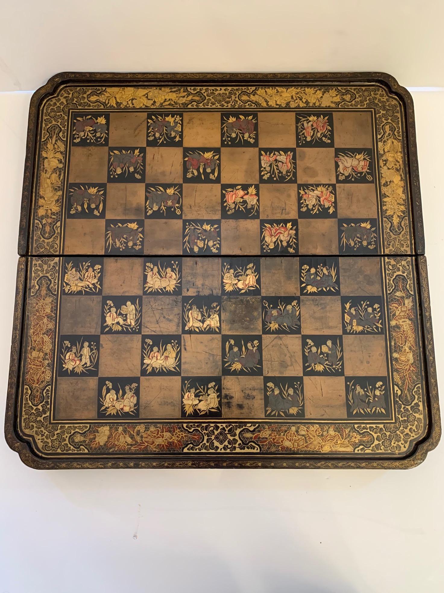 Graphically Beautiful Chinese Hand Painted Lacquered Game Board 1
