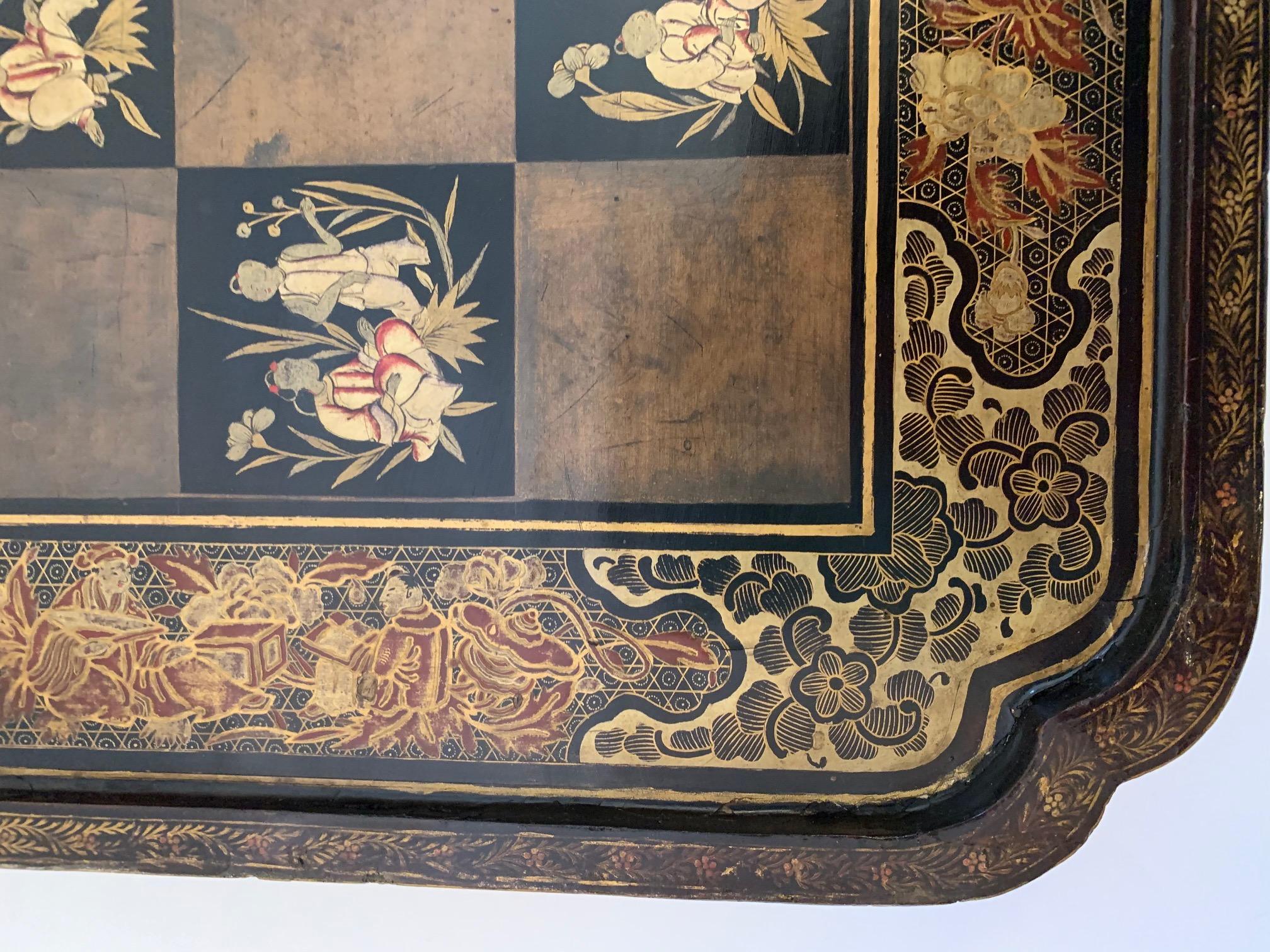 Graphically Beautiful Chinese Hand Painted Lacquered Game Board 3