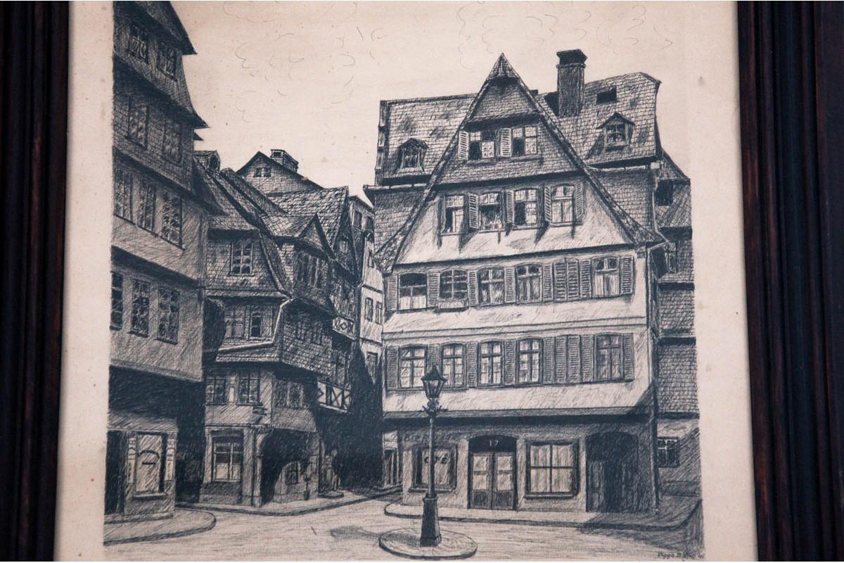 Graphics „“City Square“, Viggo Bang, 1941 (Mitte des 20. Jahrhunderts) im Angebot