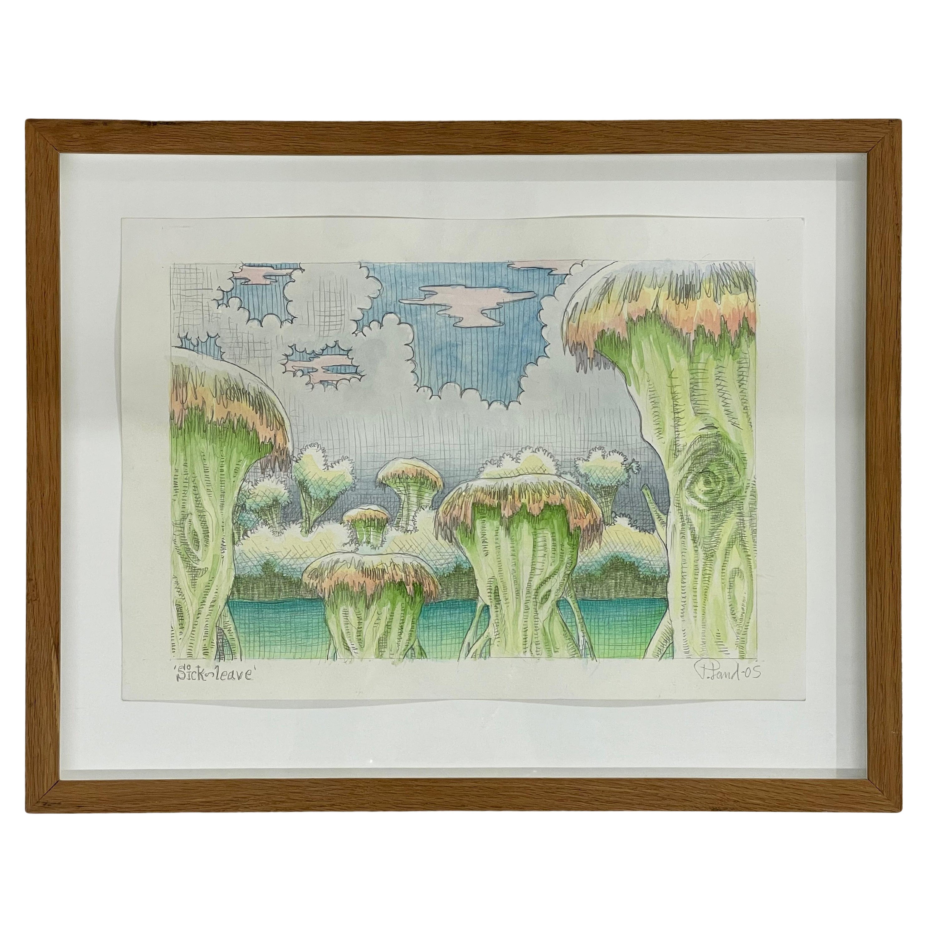 Graphit und Aquarell auf Leinwand des dänischen Künstlers Peter Land im Angebot