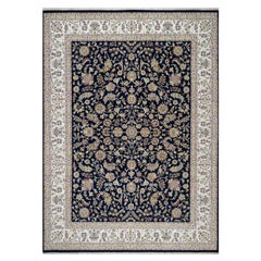 Graphite Blue Nain with Flower Design Wool and Silk Hand Knotted Rug 8'9" x 12'