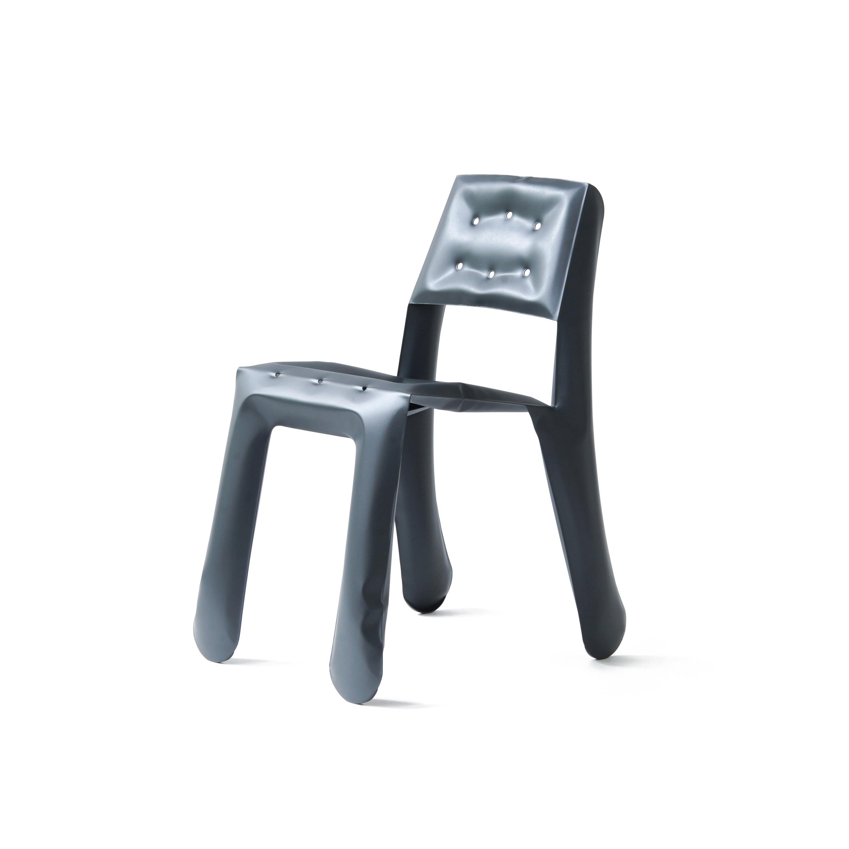 Graphite Carbon Steel Chippensteel 0.5 Sculptural Chair by Zieta
Dimensions: D 58 x W 46 x H 80 cm 
Material: Carbon steel.
Finish: Powder-coated. Matt finish.
Also available in colors: white matt, beige, black, blue-gray, graphite, moss-gray, and,