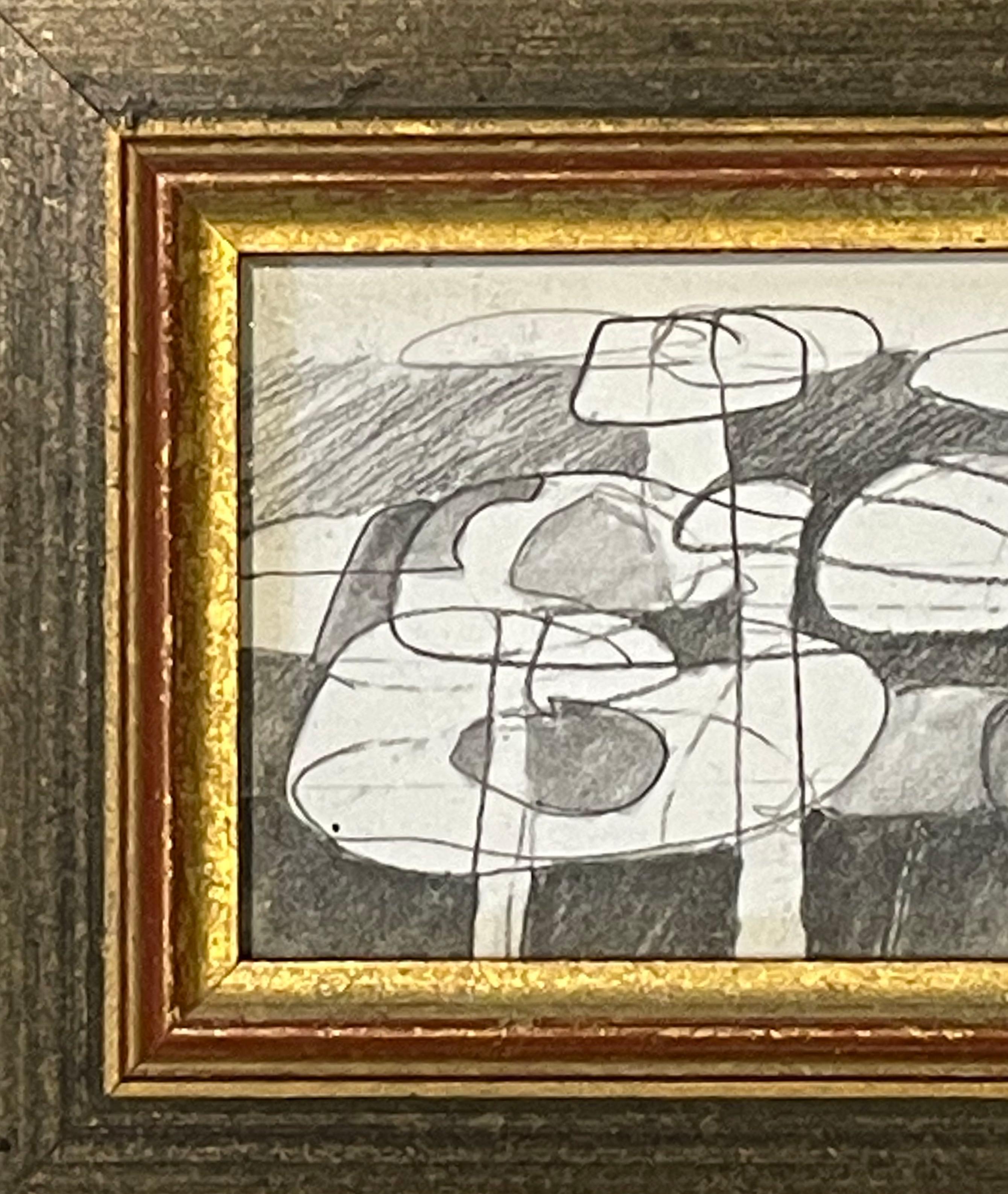 Original graphite drawing by American artist David Dew Bruner in 2015.
A study of water lilies.
Inspired by the artist Graham Sutherland.
This is one of many pieces from a large body of works.
Vintage weathered wood frame with red and gold