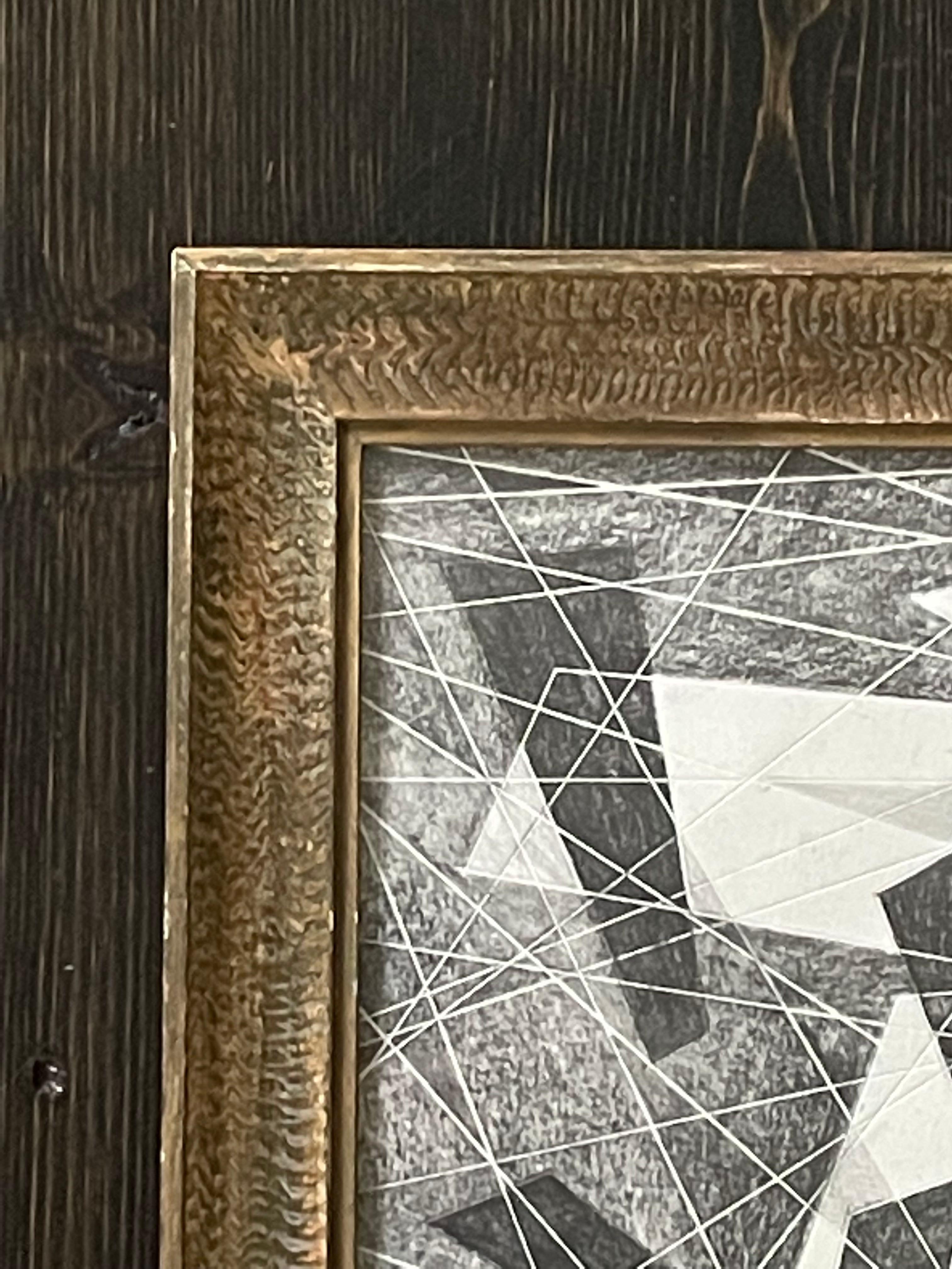 Original graphite drawing by American artist David Dew Bruner in 2015.
Study in trapezoid shapes.
Inspired by the artist Graham Sutherland.
This is one of many pieces from a large body of works by this artist.
Vintage gold gilt wood frame. 
 