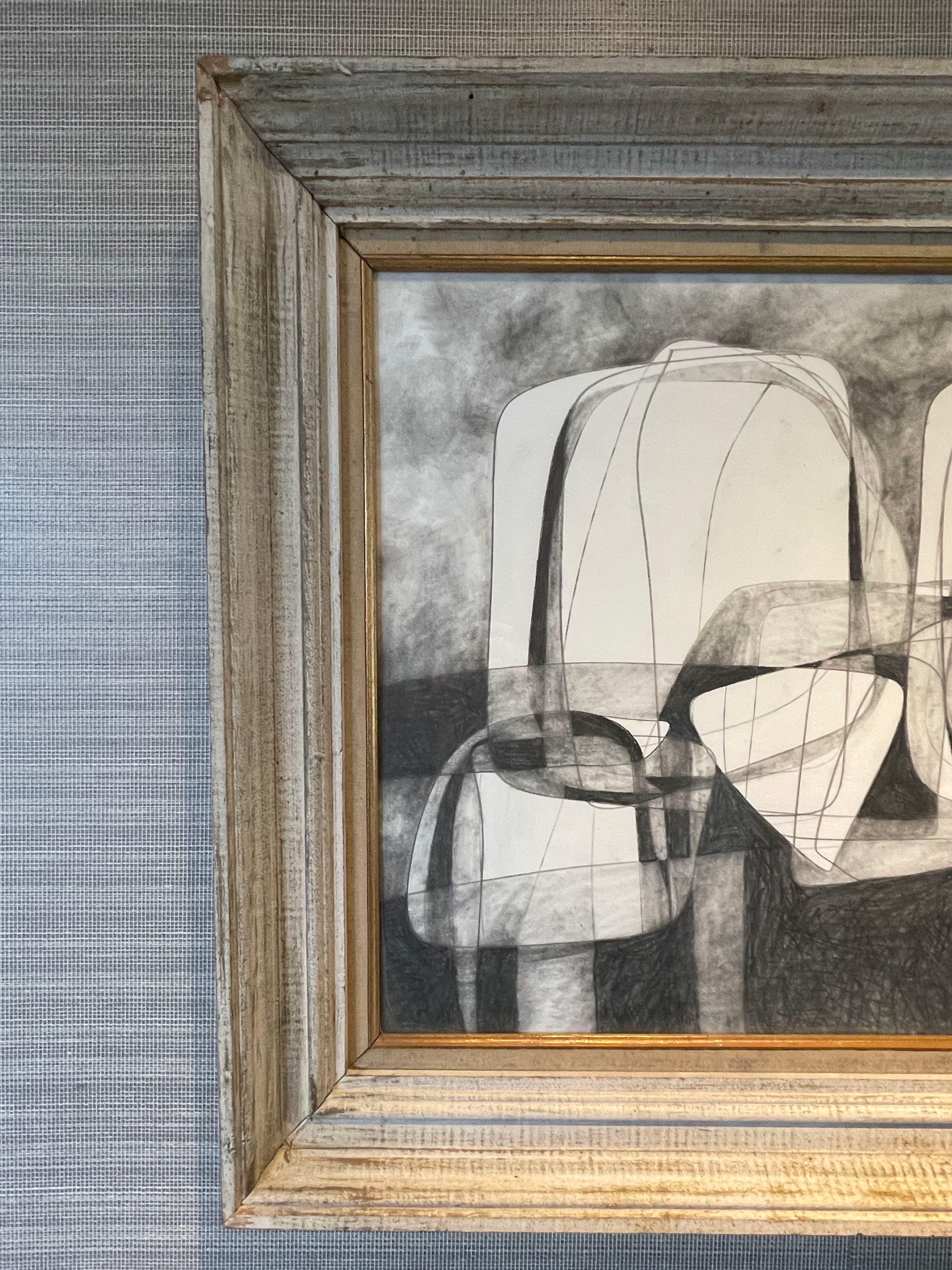 Original charcoal drawing by American artist David Dew Bruner in 2012
A study of two water lilies
Inspired by the artist Graham Sutherland
This is one of many pieces from a large body of works
Vintage weathered grey wood frame
Signed by the