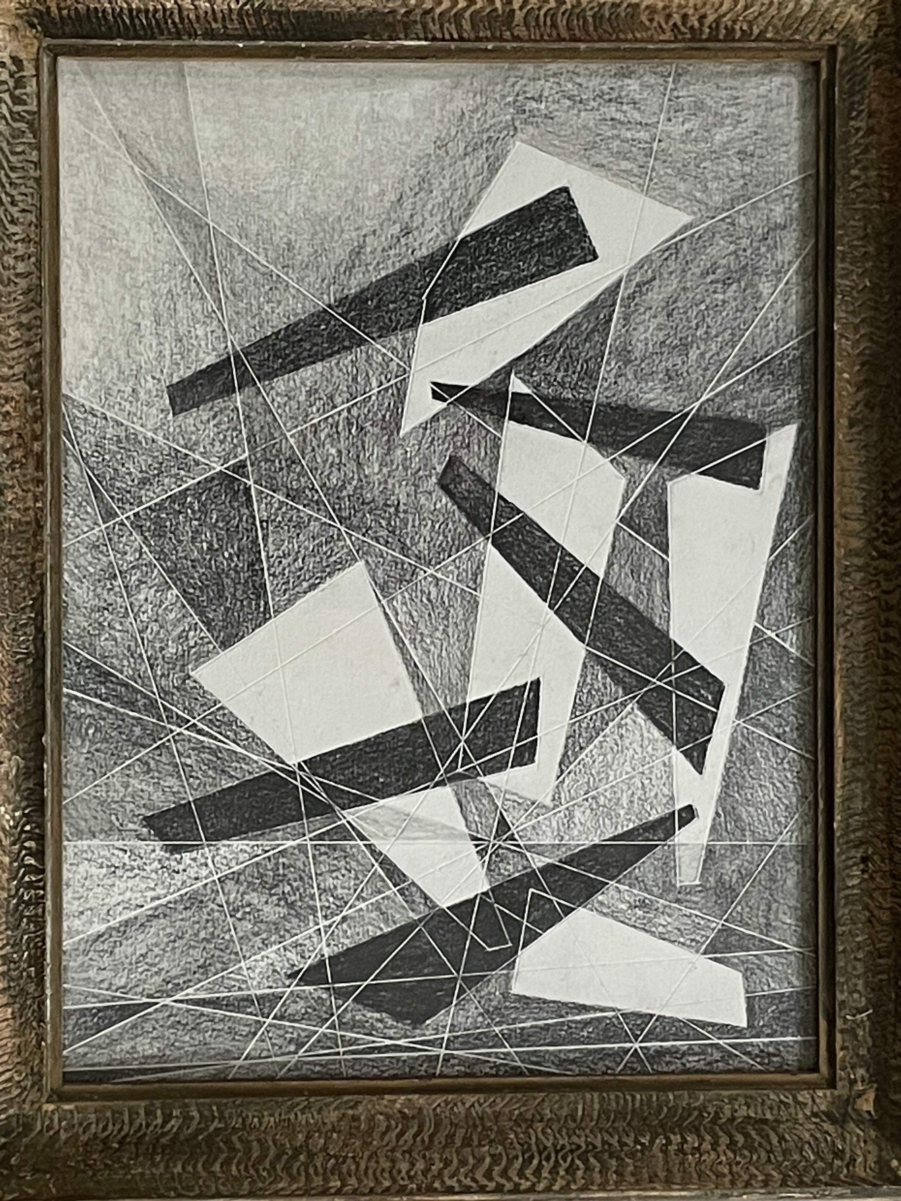 American Graphite Drawing in Vintage Frame by David Dew Bruner, USA, Contemporary