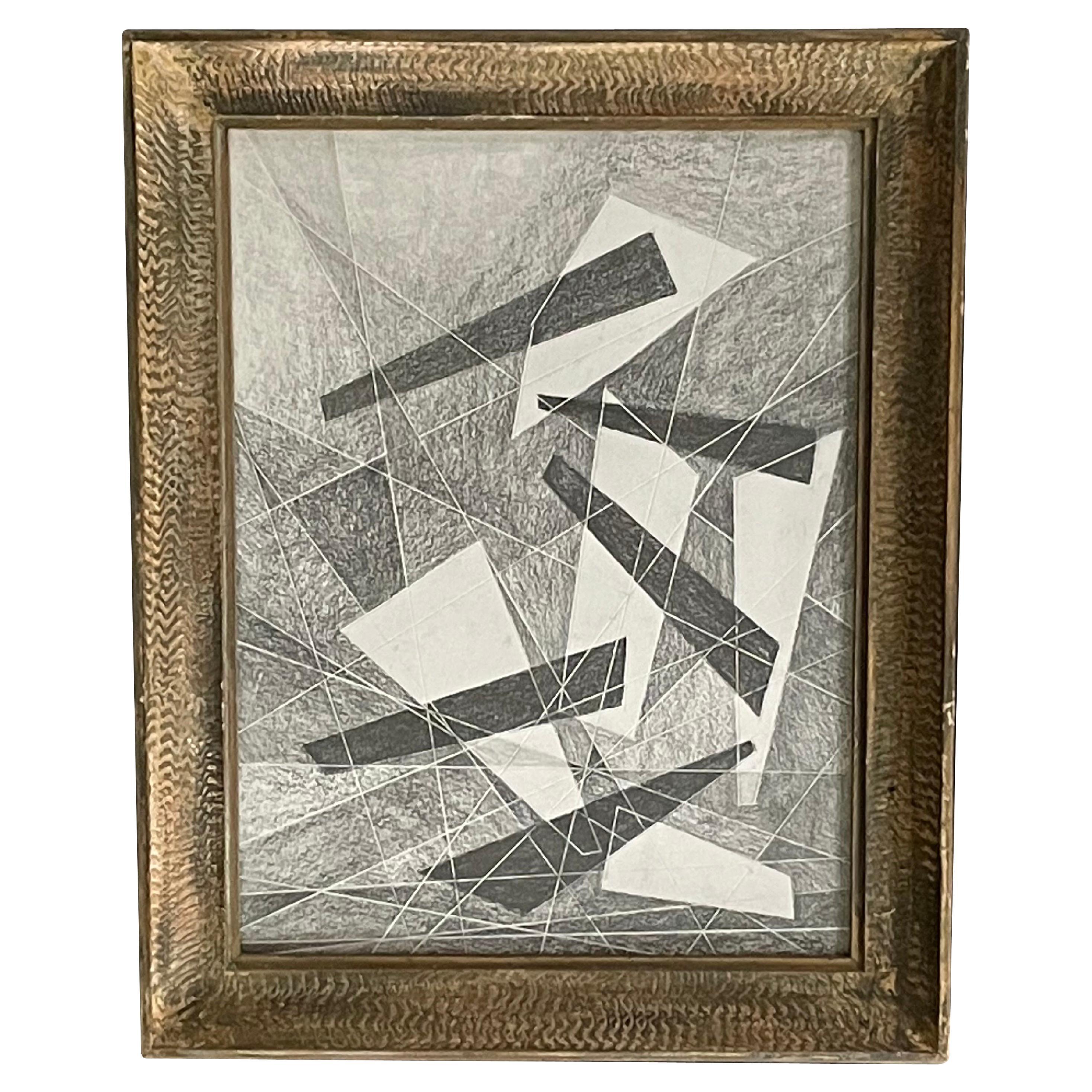 Graphite Drawing in Vintage Frame by David Dew Bruner, USA, Contemporary