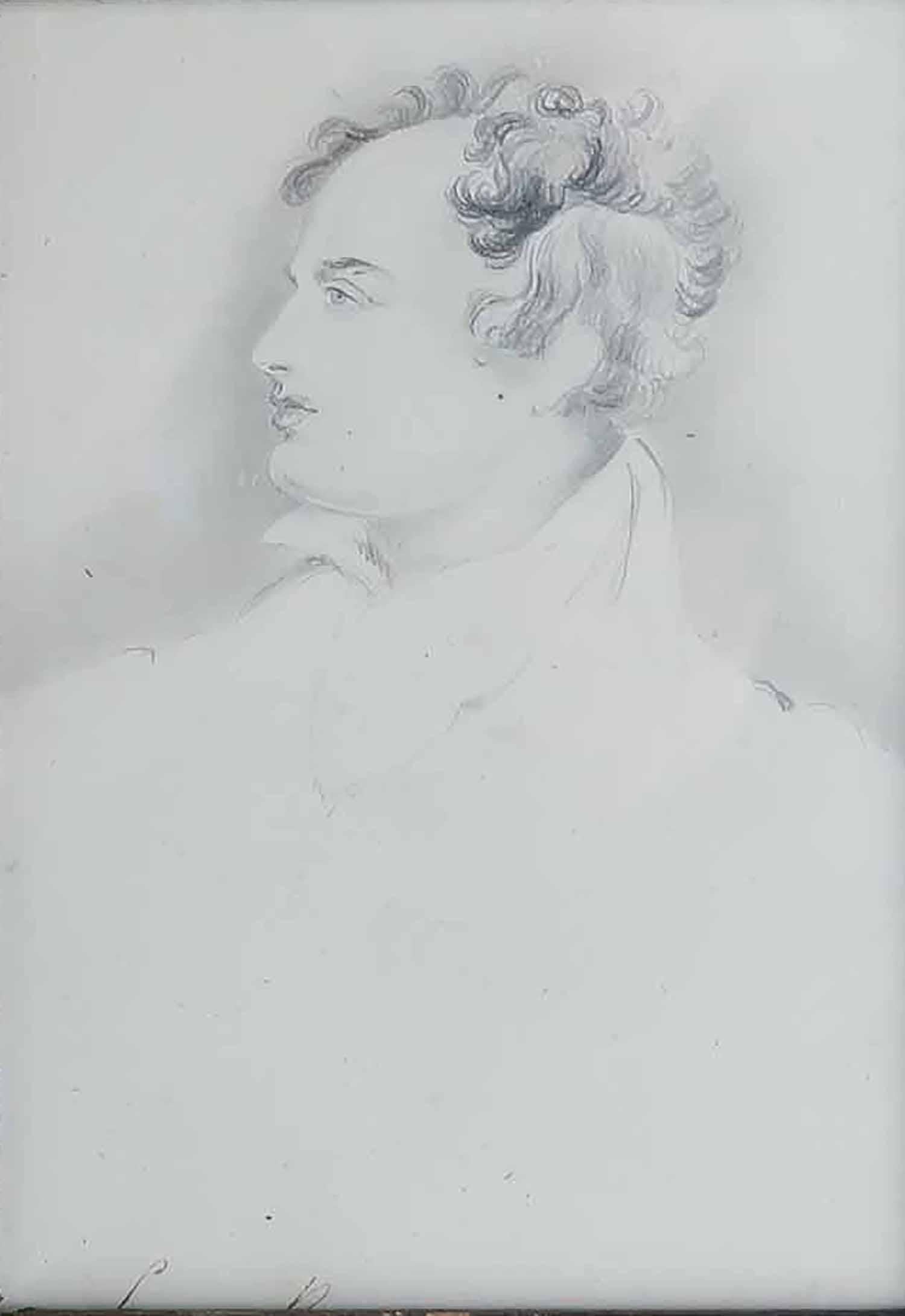 Graphit-Zeichnung von Lord Byron von Robert Hindmarsh Grundy, um 1850 (Viktorianisch) im Angebot