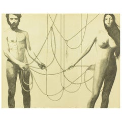 Vintage Graphite Drawing Of Nude Male & Female "Skrebneski Entangled"