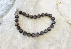 Graphite Gray Moonstone 16mm Round Beaded Necklace with Handmade Toggle Clasp