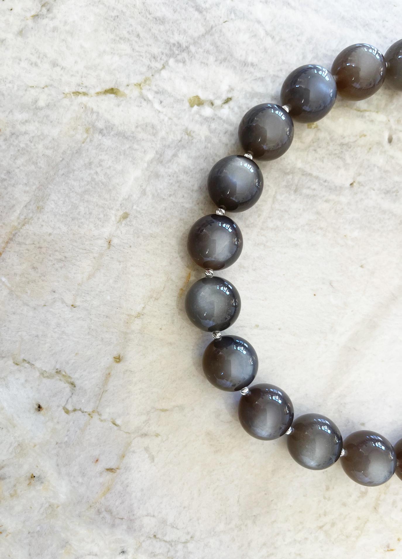 Graphite Gray Moonstone 16mm Round Beaded Necklace with Handmade Toggle Clasp 2