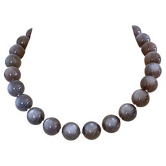 Graphite Gray Moonstone 16mm Round Beaded Necklace with Handmade Toggle Clasp