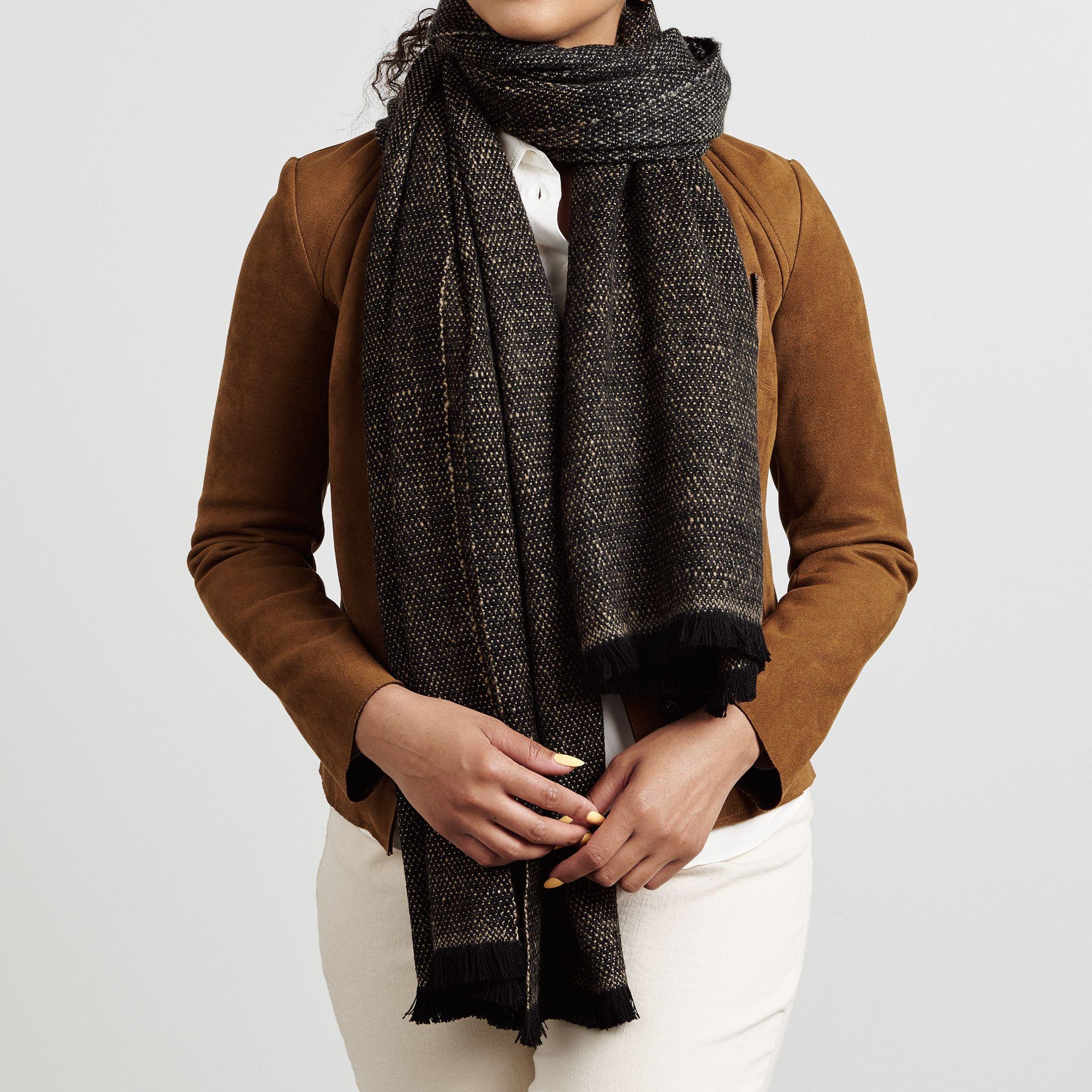 Graphite Handwoven Soft Plush Large Merino Scarf In Black Brown Hues For Sale 7
