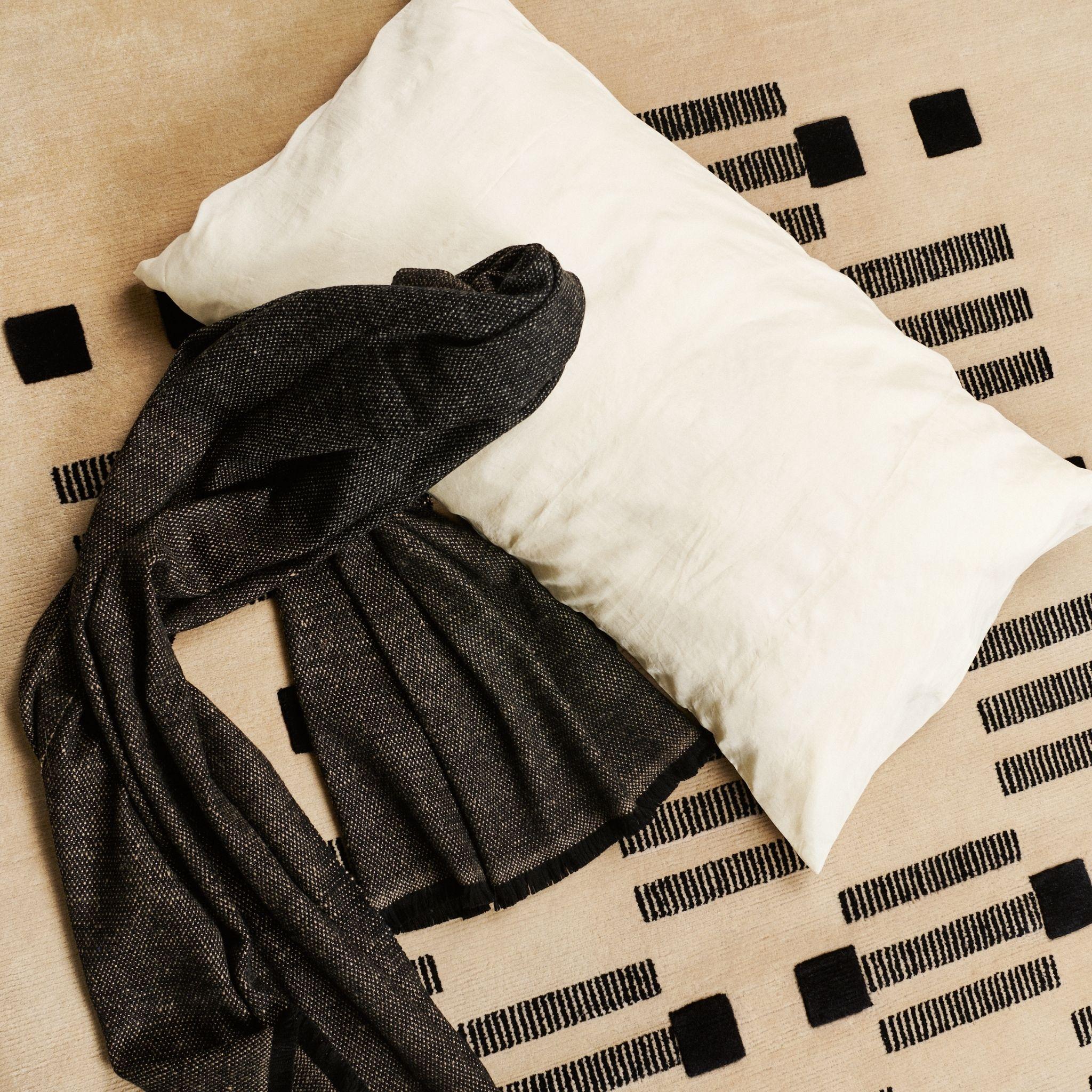 Graphite Handwoven Soft Plush Large Merino Scarf In Black Brown Hues For Sale 2