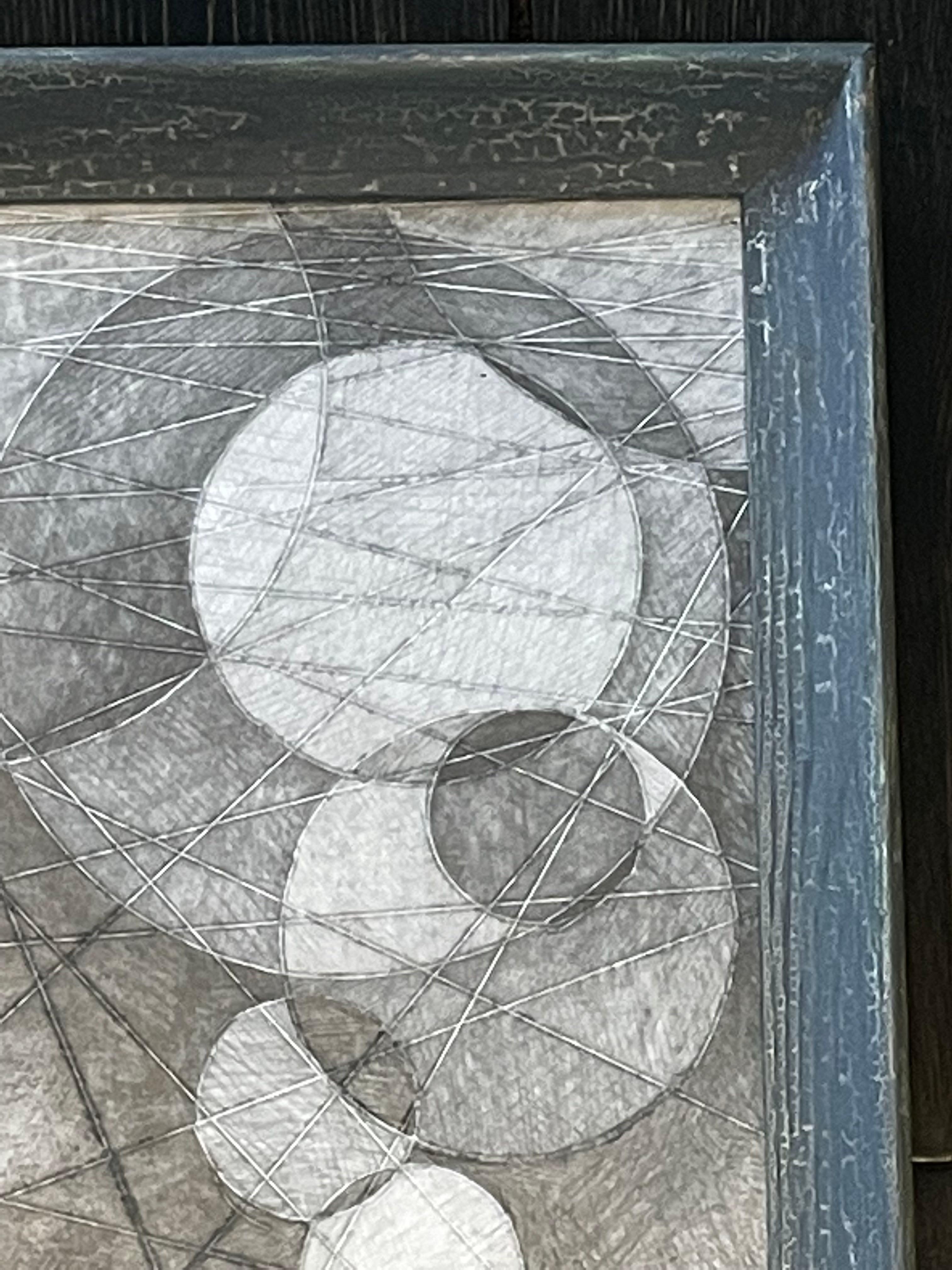 Contemporary original graphite drawing by American artist David Dew Bruner.
Multi circle design graphite on paper.
The artist was Inspired by the artist Graham Sutherland.
This is one of many pieces from a large body of works.
The drawing is in