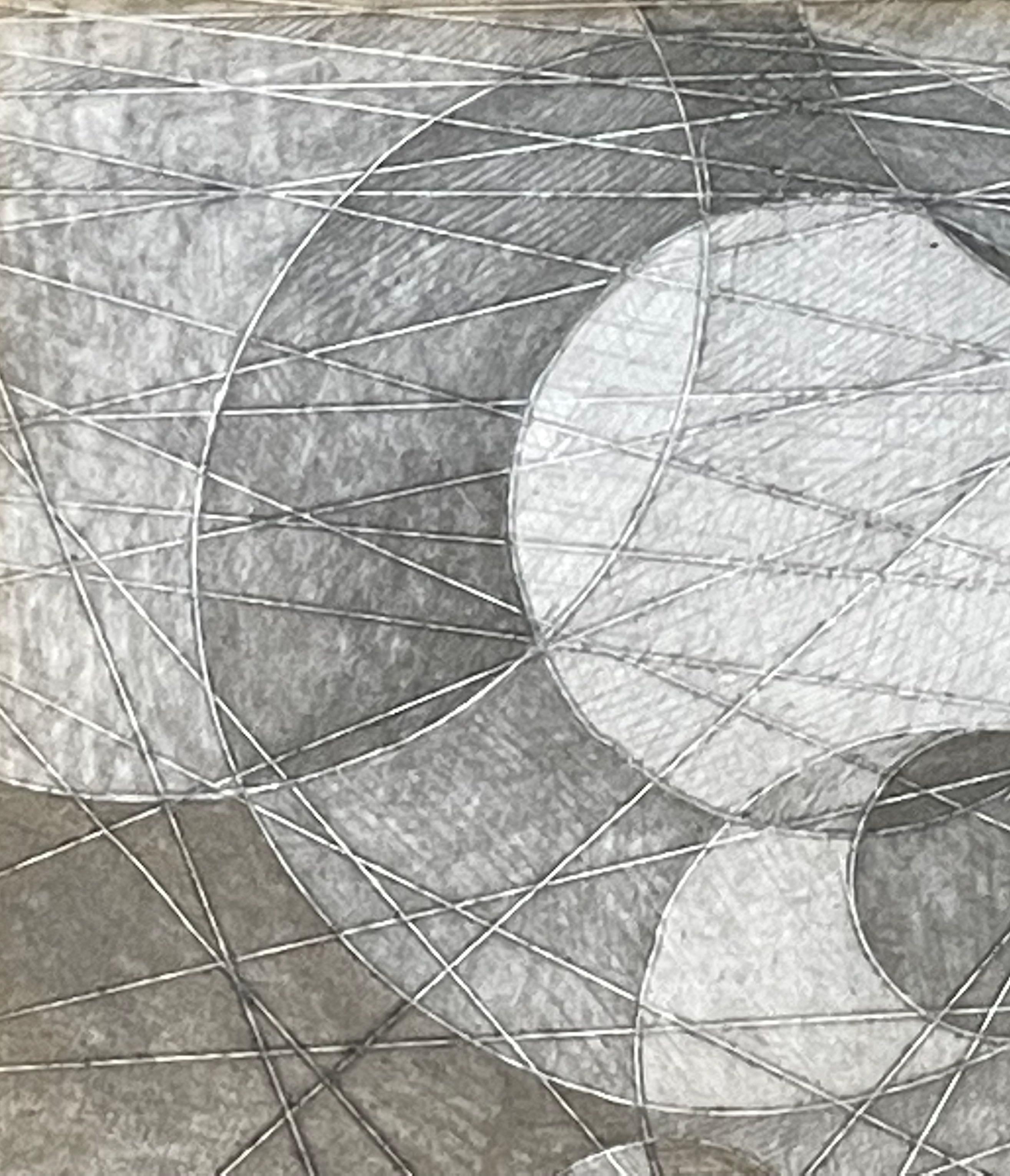 Graphit Multi Circle Design Zeichnung in einem Vintage-Rahmen von David Dew Bruner, USA (21. Jahrhundert und zeitgenössisch) im Angebot