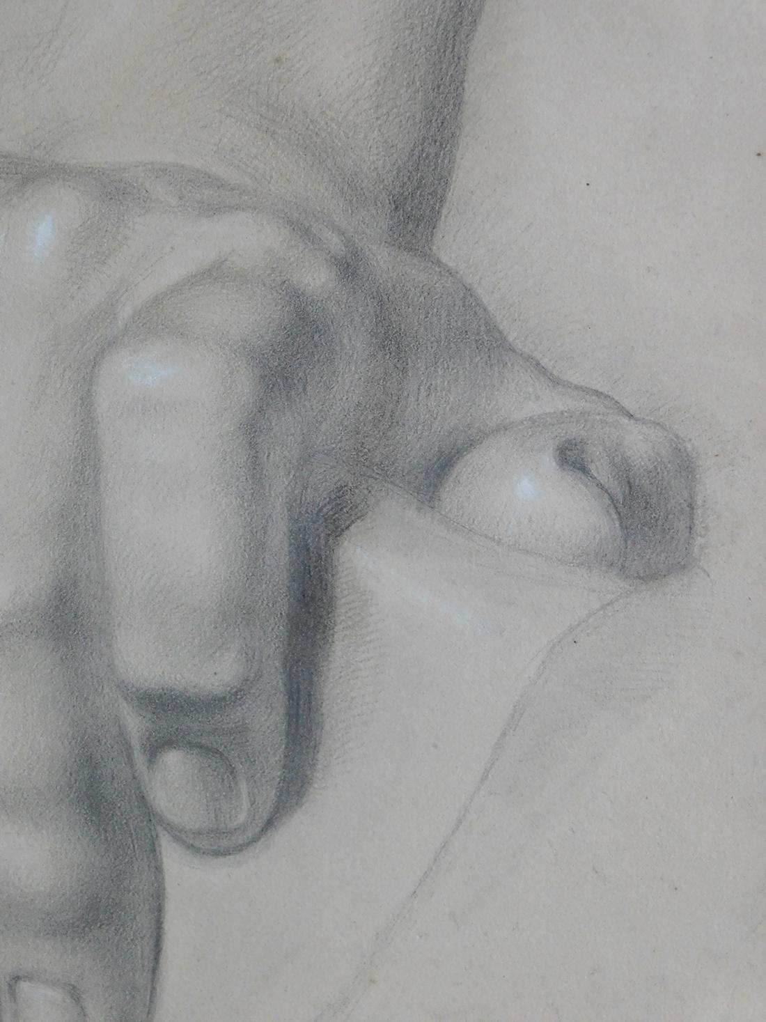 Neoclassical Graphite on Paper Two Artist Studies of Hands and Extended Foot For Sale