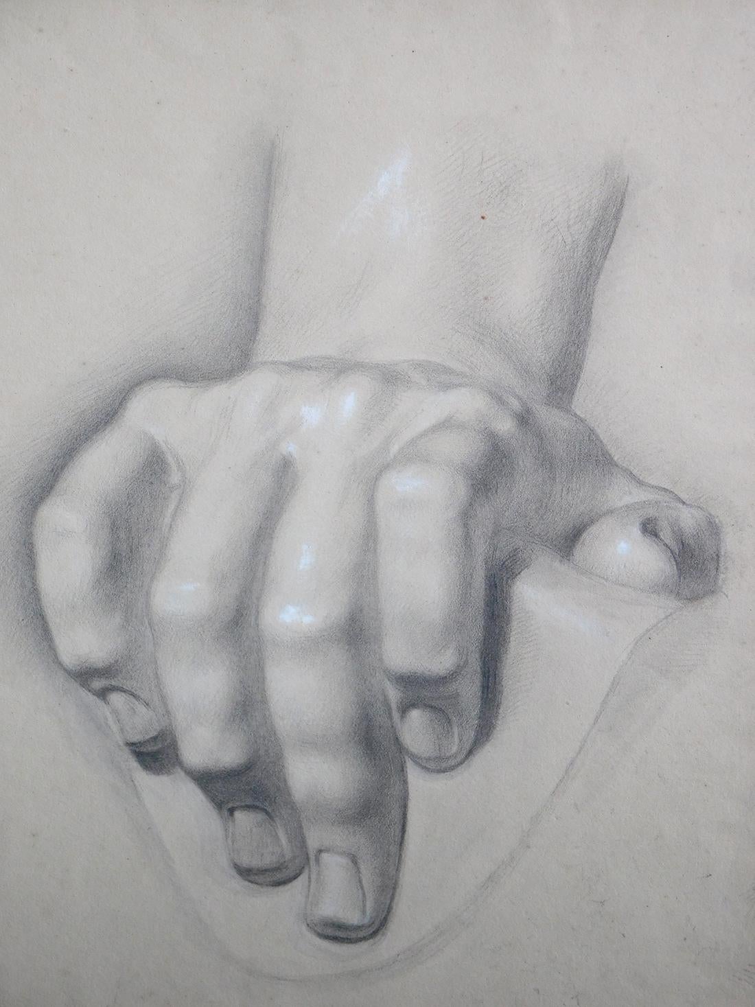 Unknown Graphite on Paper Two Artist Studies of Hands and Extended Foot For Sale