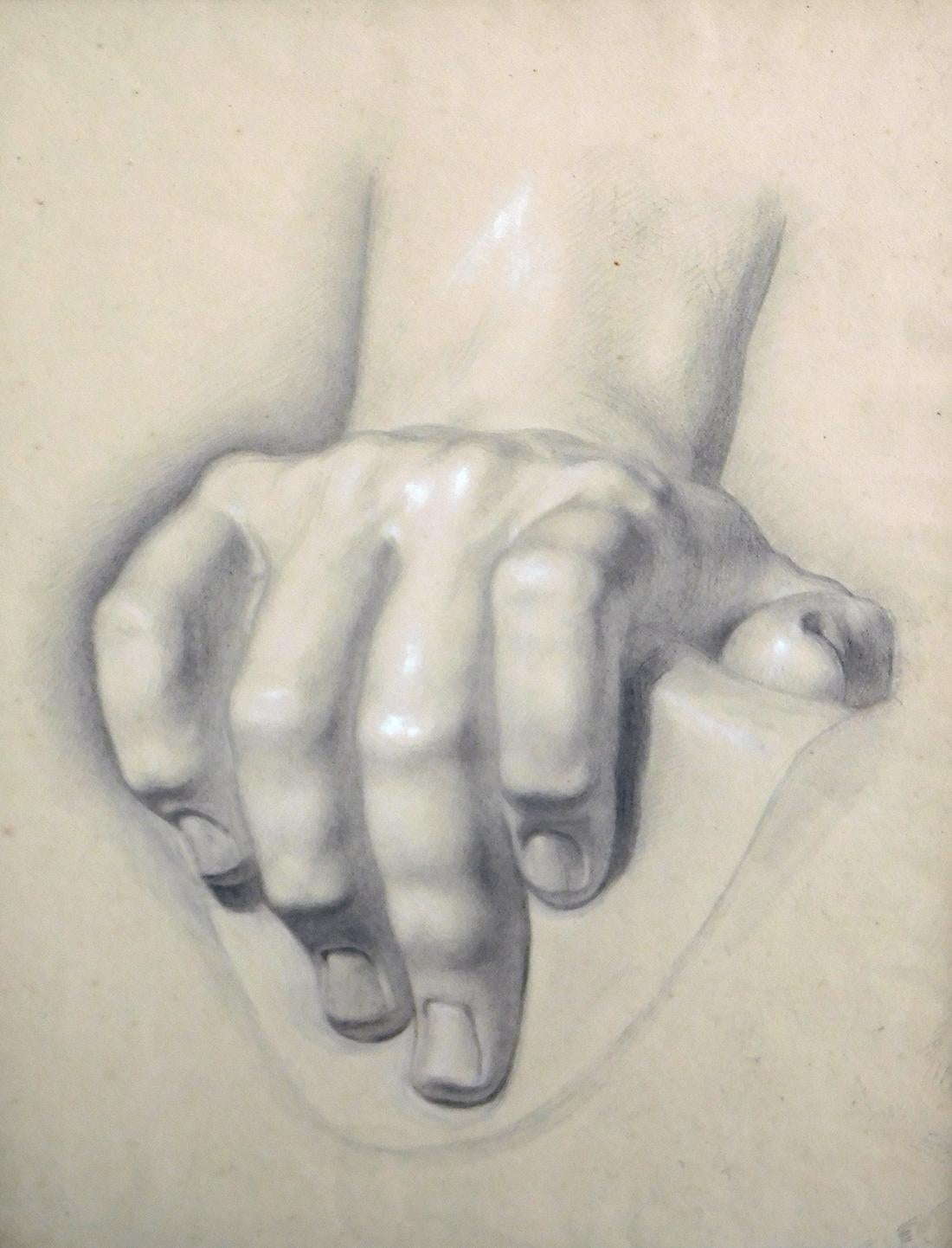 Graphite on Paper Two Artist Studies of Hands and Extended Foot For Sale 1