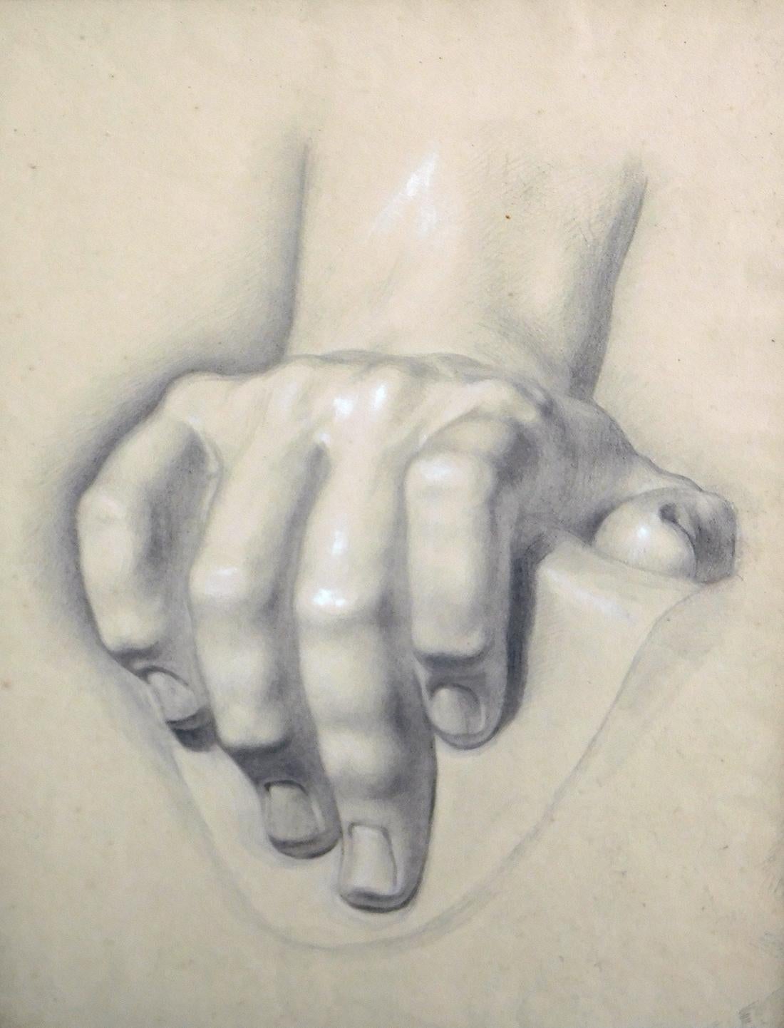 Papier Graphite sur papier Deux études d'artistes de mains et de pieds allongés en vente