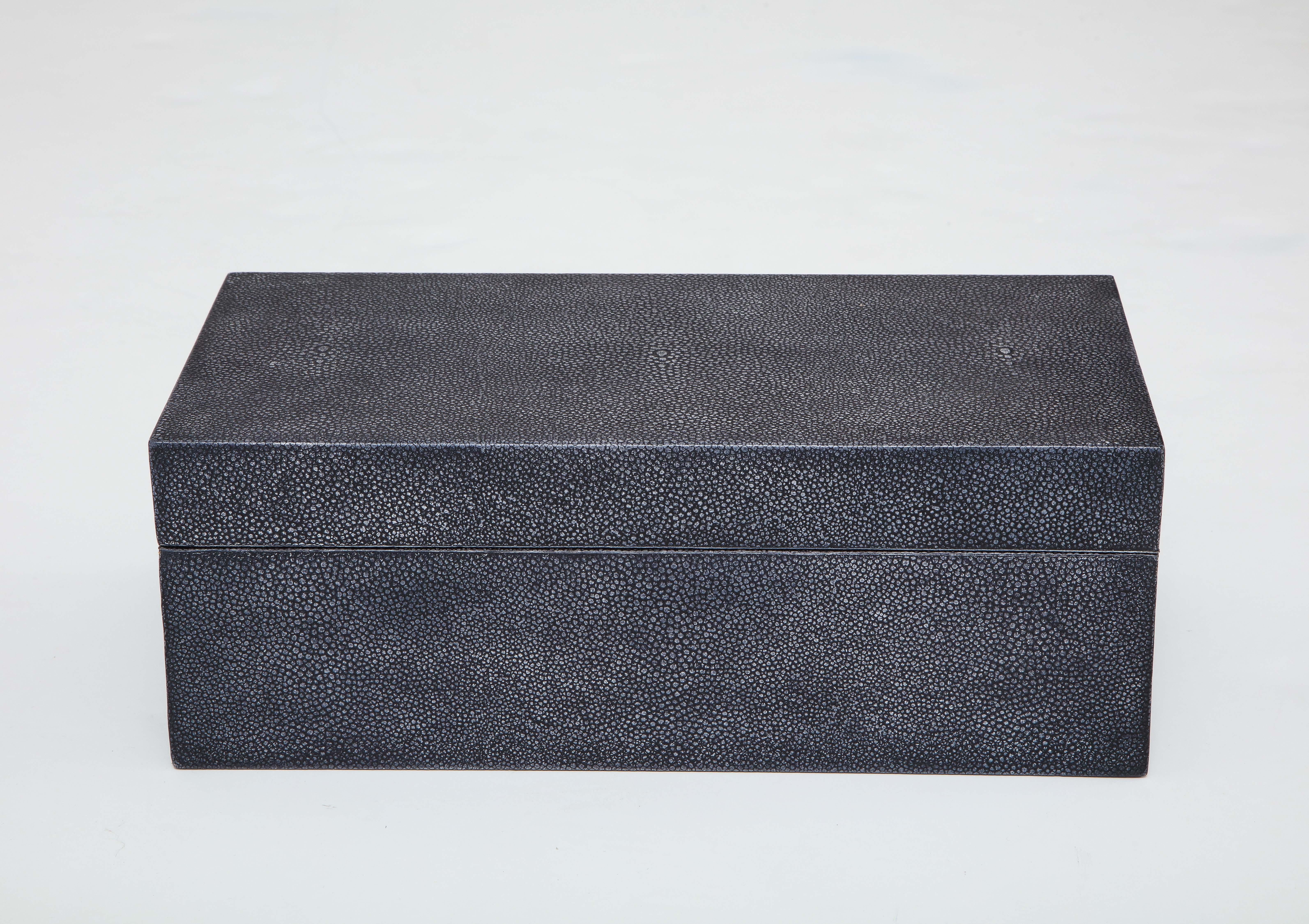 Decorative graphite grey shagreen box with brass hinges. A great addition to any desk or coffee table.