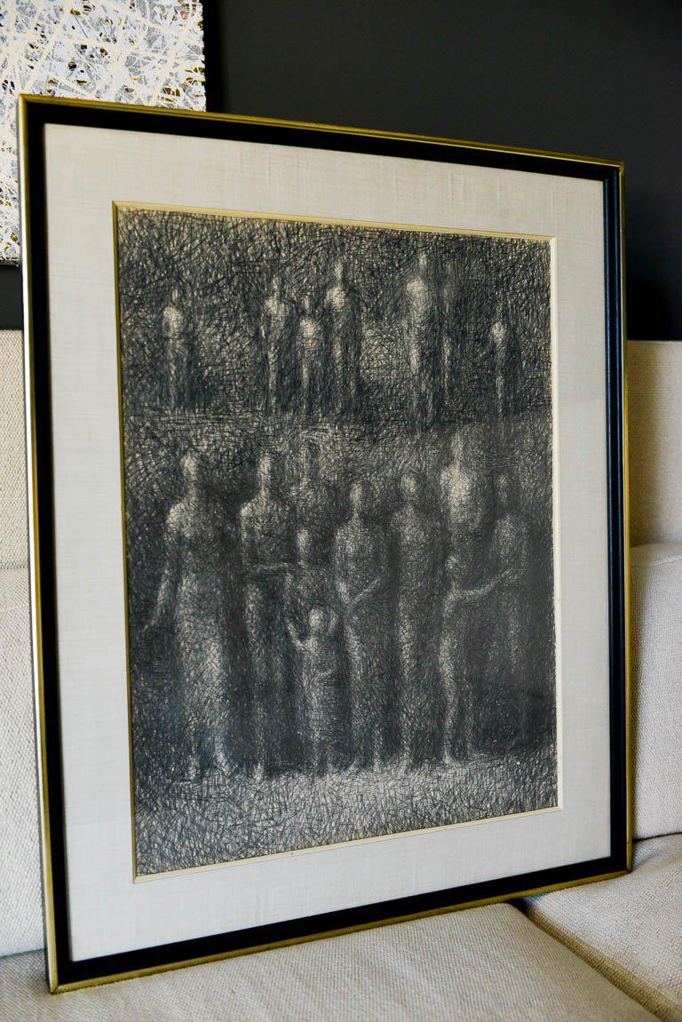 Graphite Sketch by California Artist Stevan Kissel, 'the Witnesses', circa 1965 In Good Condition In Costa Mesa, CA