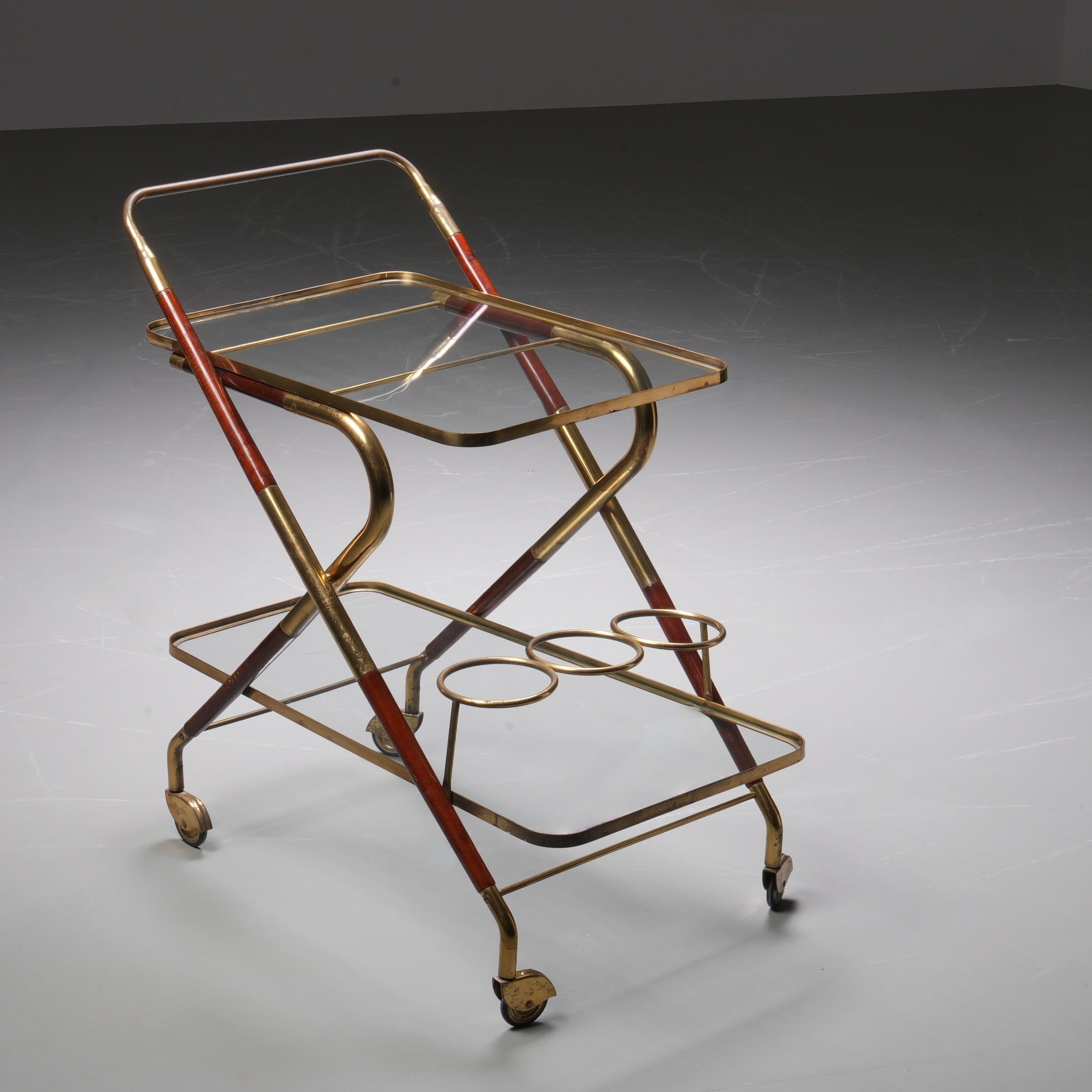 Carrito Grappa de Cesare Lacca en cristal, latón y metal. Italia, años 50 Latón en venta