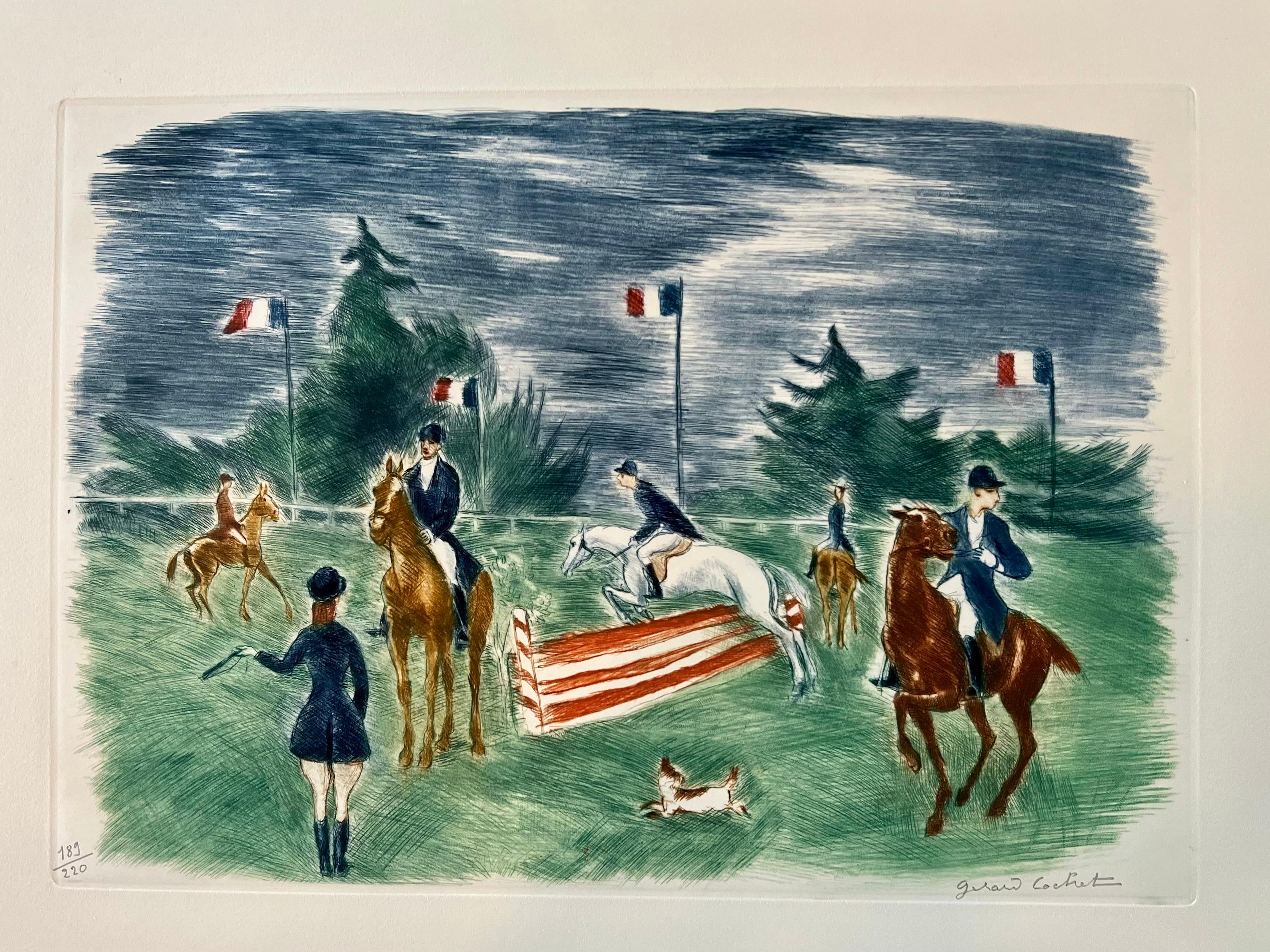 Gérard Cochet Landscape Print - Equestrian Scene