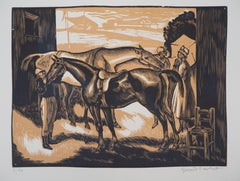 Horses before the race (Weighing - Original wooodcut, Handsigned & numbered /160