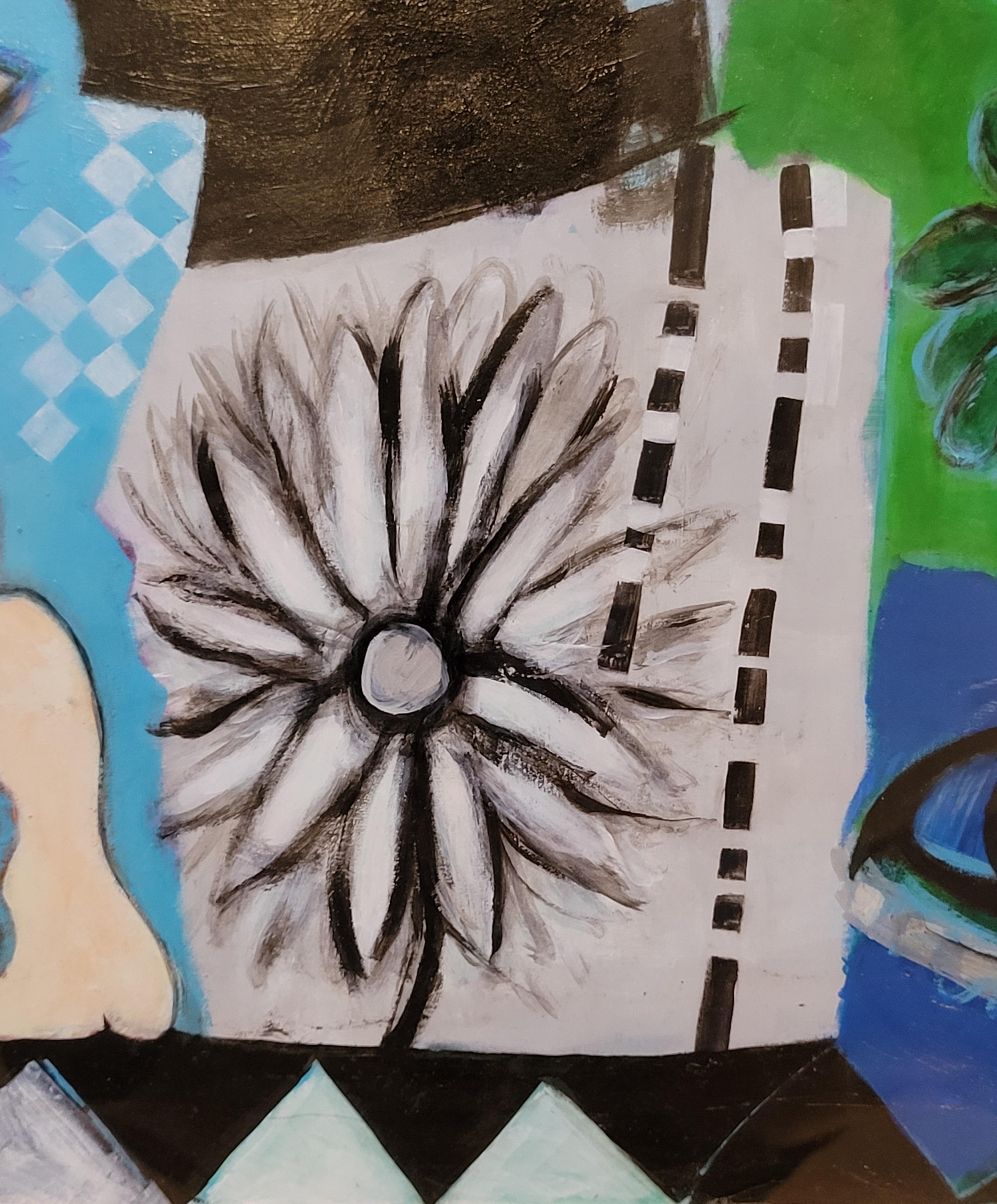 Zeitgenössische bunte abstrakte Acryl und Pastell. Still-Leben der Blumen. im Angebot 5