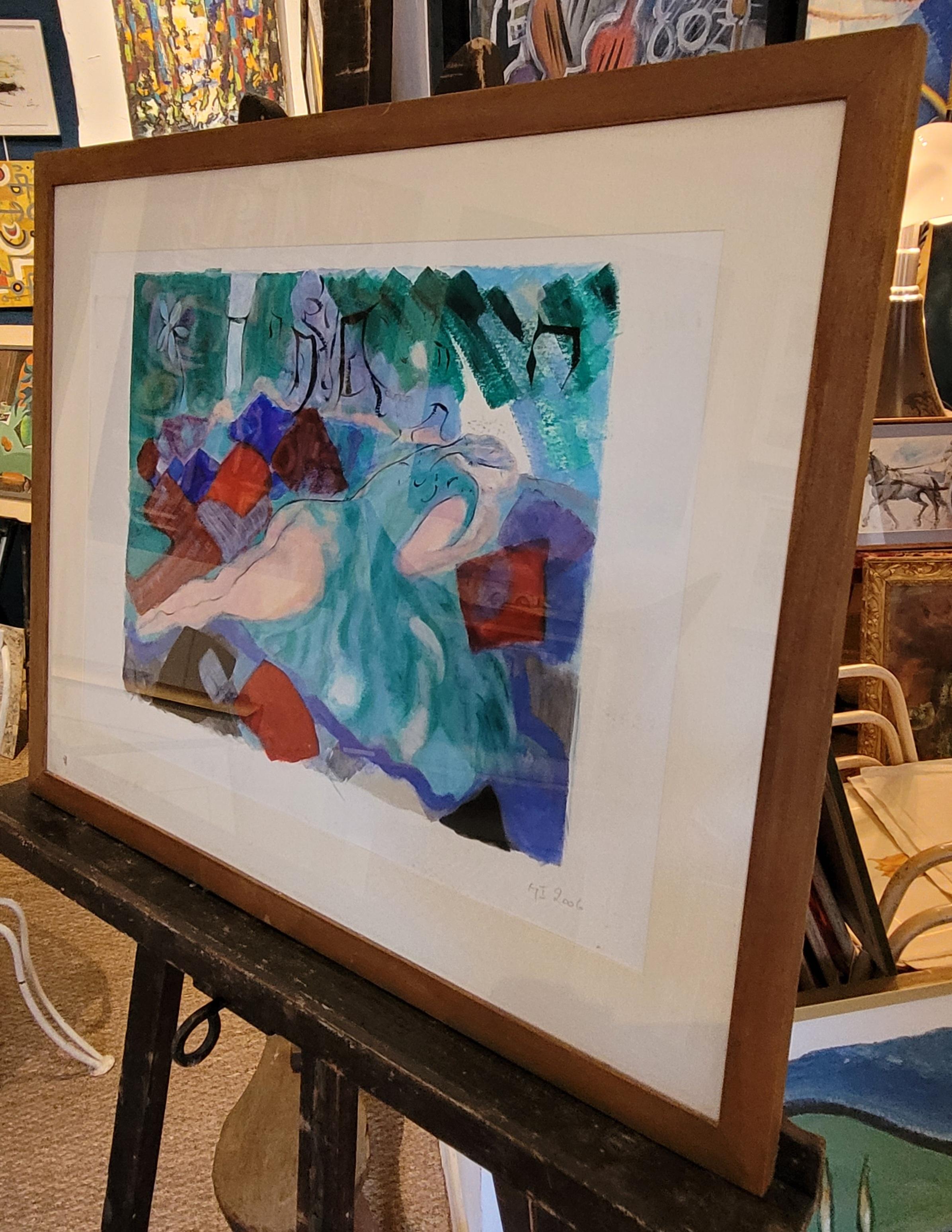 Nu féminin contemporain coloré en pose à l'acrylique et au pastel. en vente 2