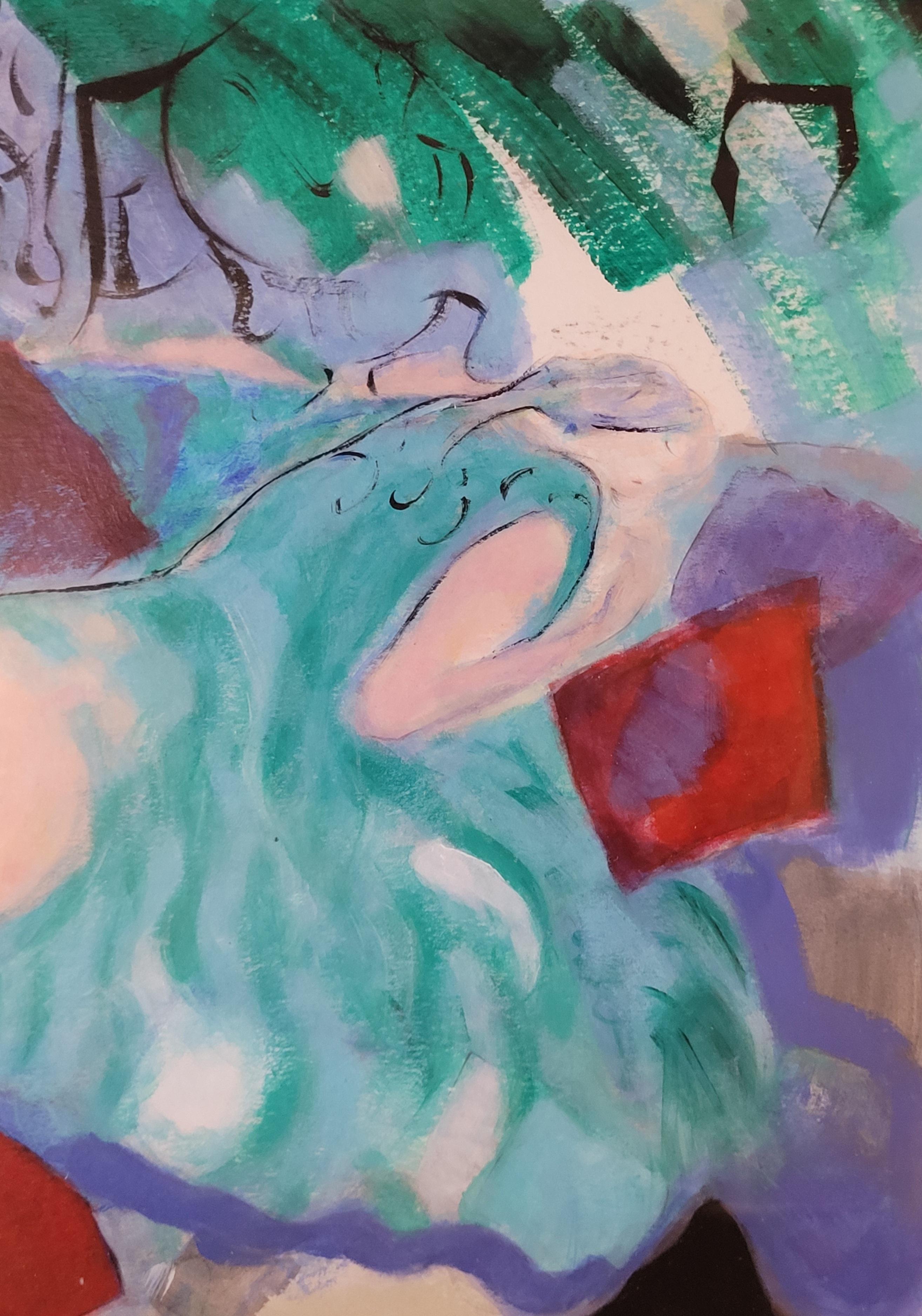 Nu féminin contemporain coloré en pose à l'acrylique et au pastel. en vente 3