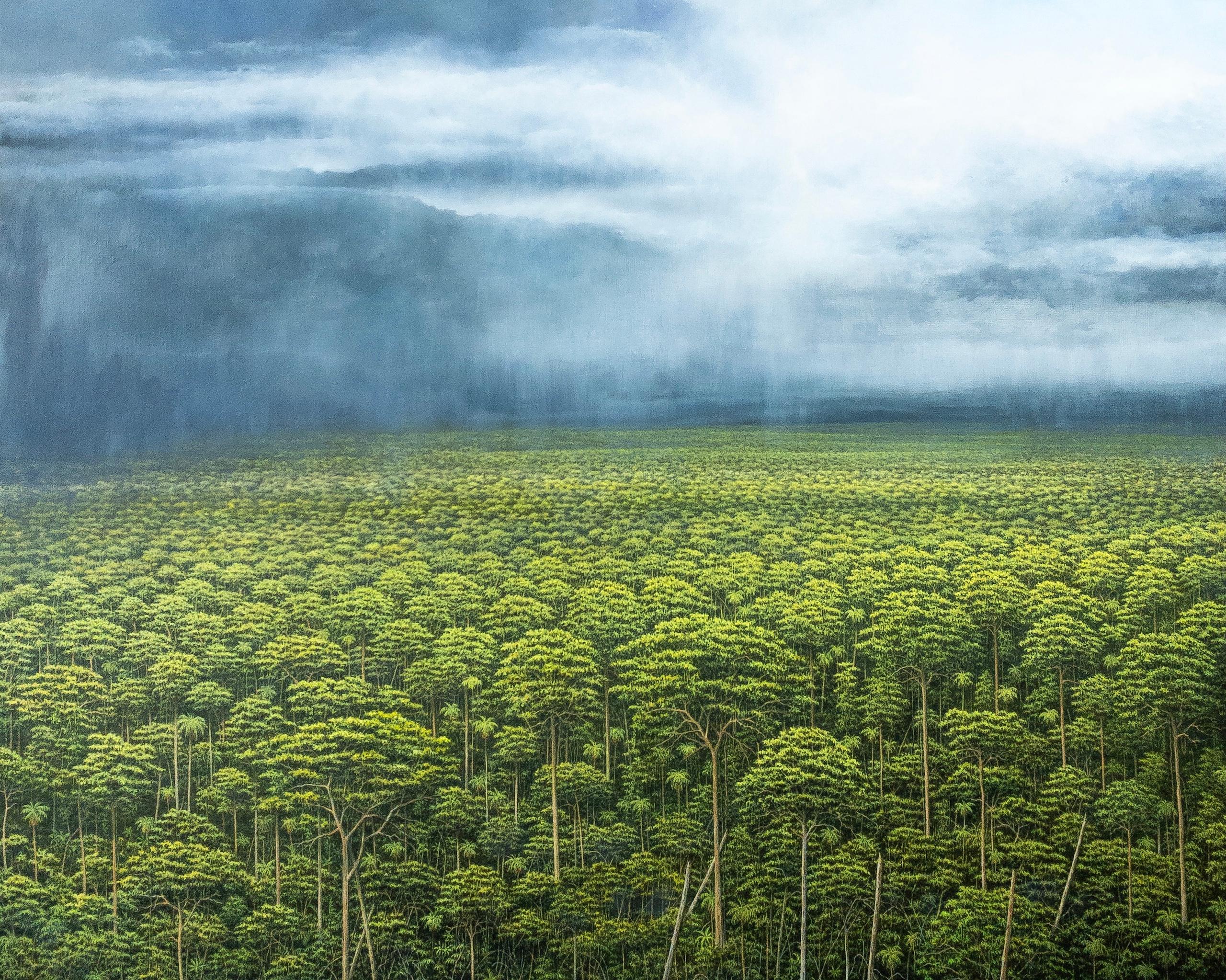 Celebrity of a New Day par Gérard Priault - Peinture de forêt tropicale, arbres