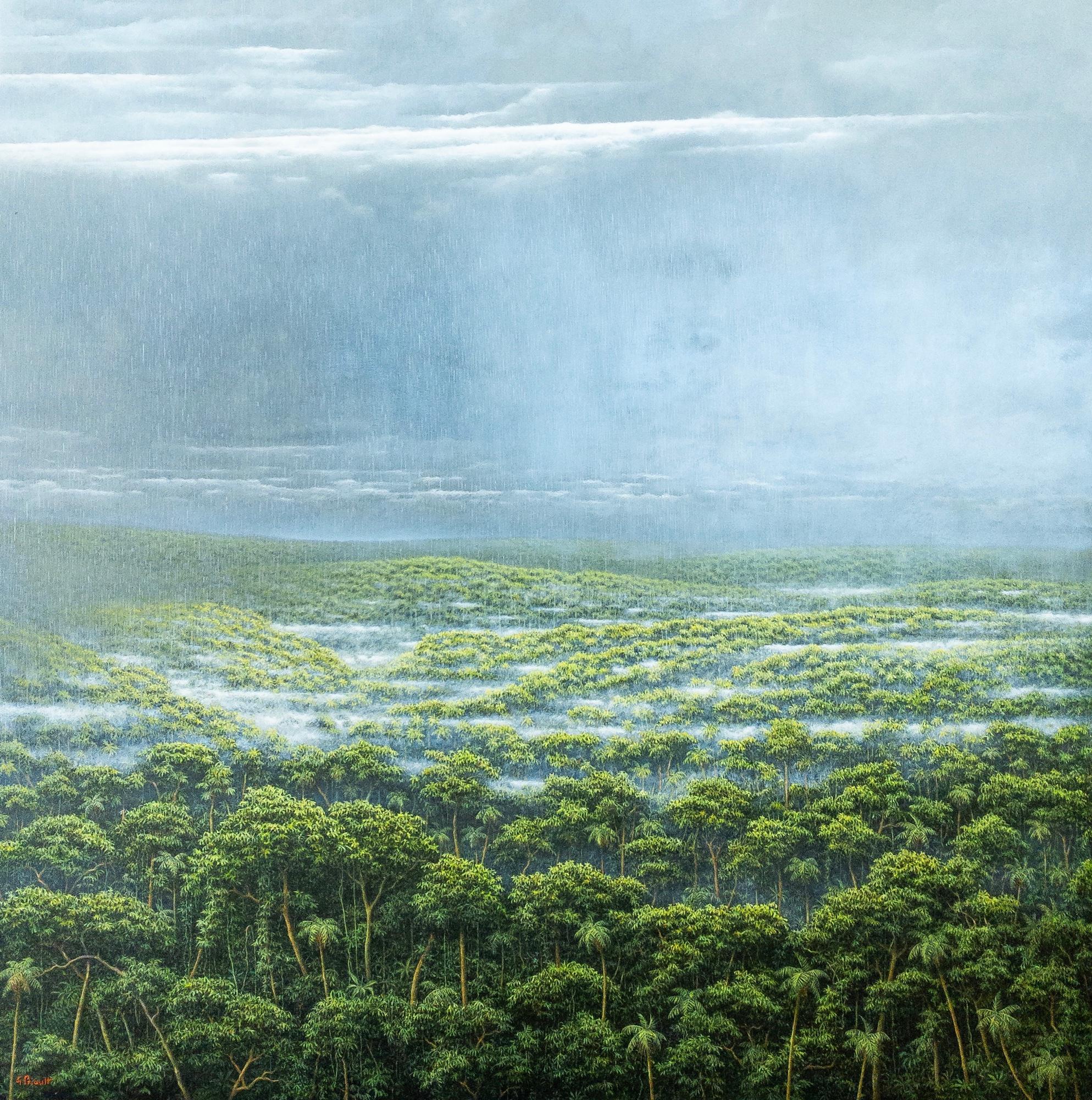 Matin d'équinoxe par Gérard Priault - Peinture forêt tropicale, nature, arbres