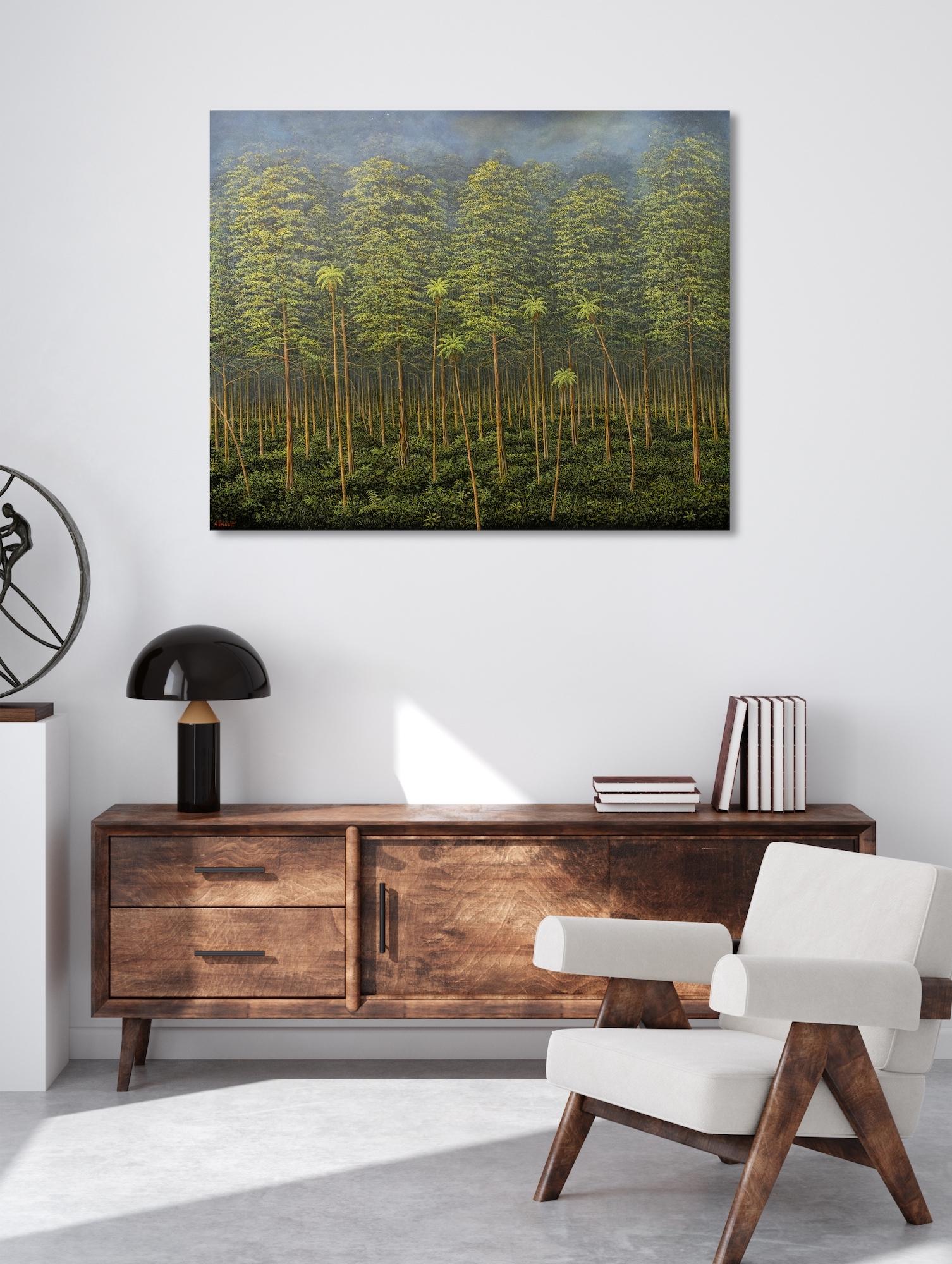 Meeting of Here and Elsewhere von G Priault – Tropische Wäldermalerei, Landschaft – Painting von Gérard Priault