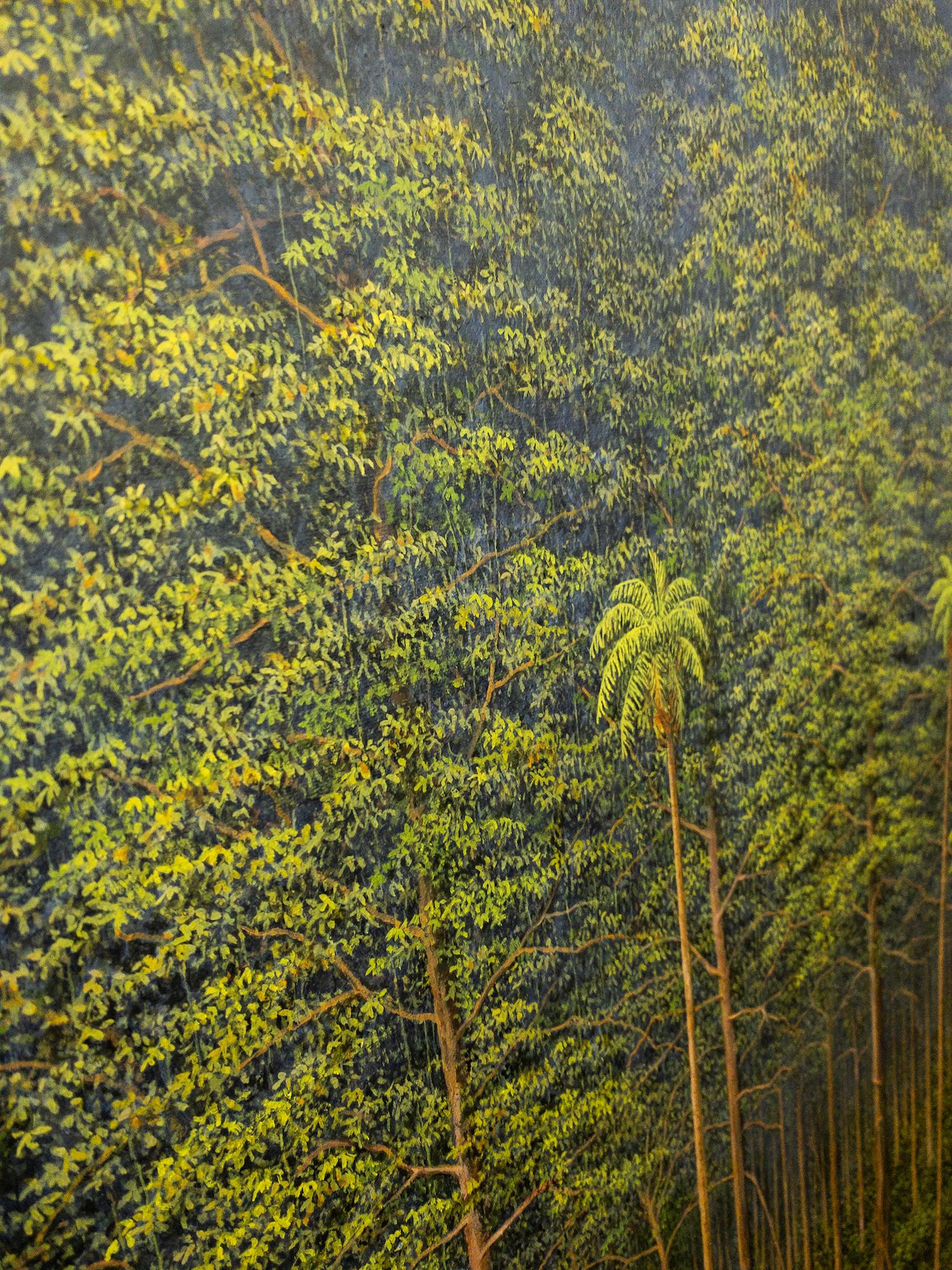 Meeting of Here and Elsewhere von G Priault – Tropische Wäldermalerei, Landschaft (Grau), Figurative Painting, von Gérard Priault