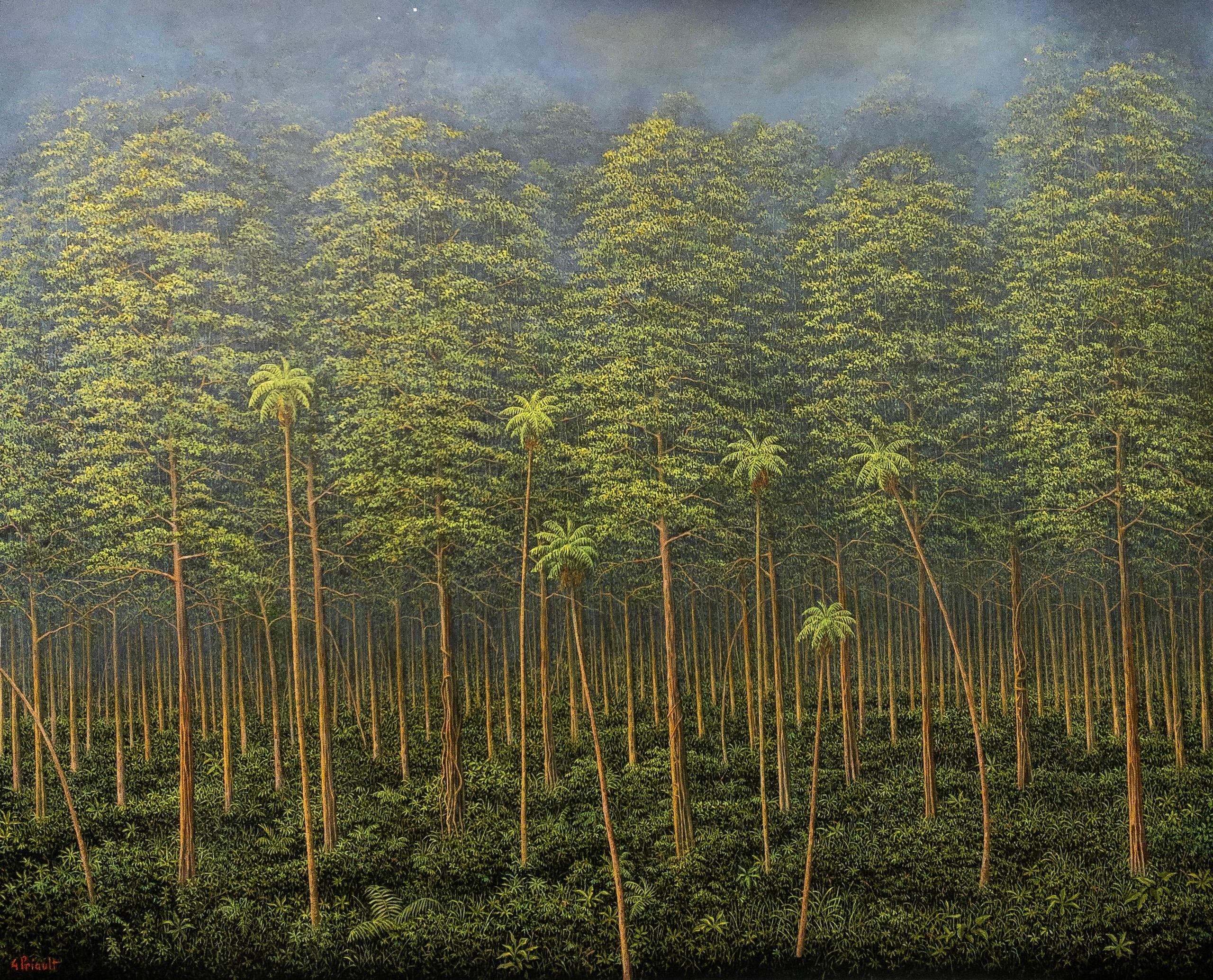 Landscape Painting de Gérard Priault - Encuentro del Aquí y el En otro lugar by G Priault - Cuadro selva tropical, paisaje