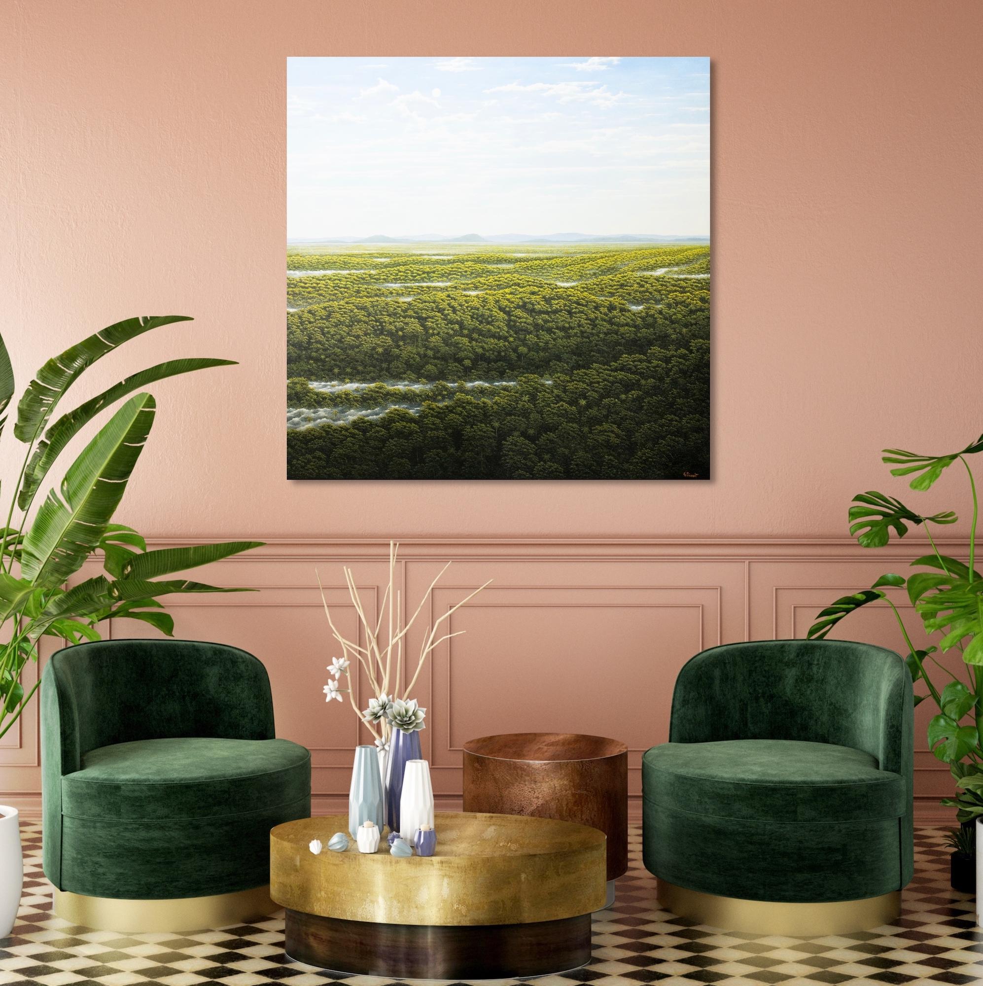 Nieblas y aromas de Gérard Priault - Pintura selva tropical, naturaleza, árboles en venta 1